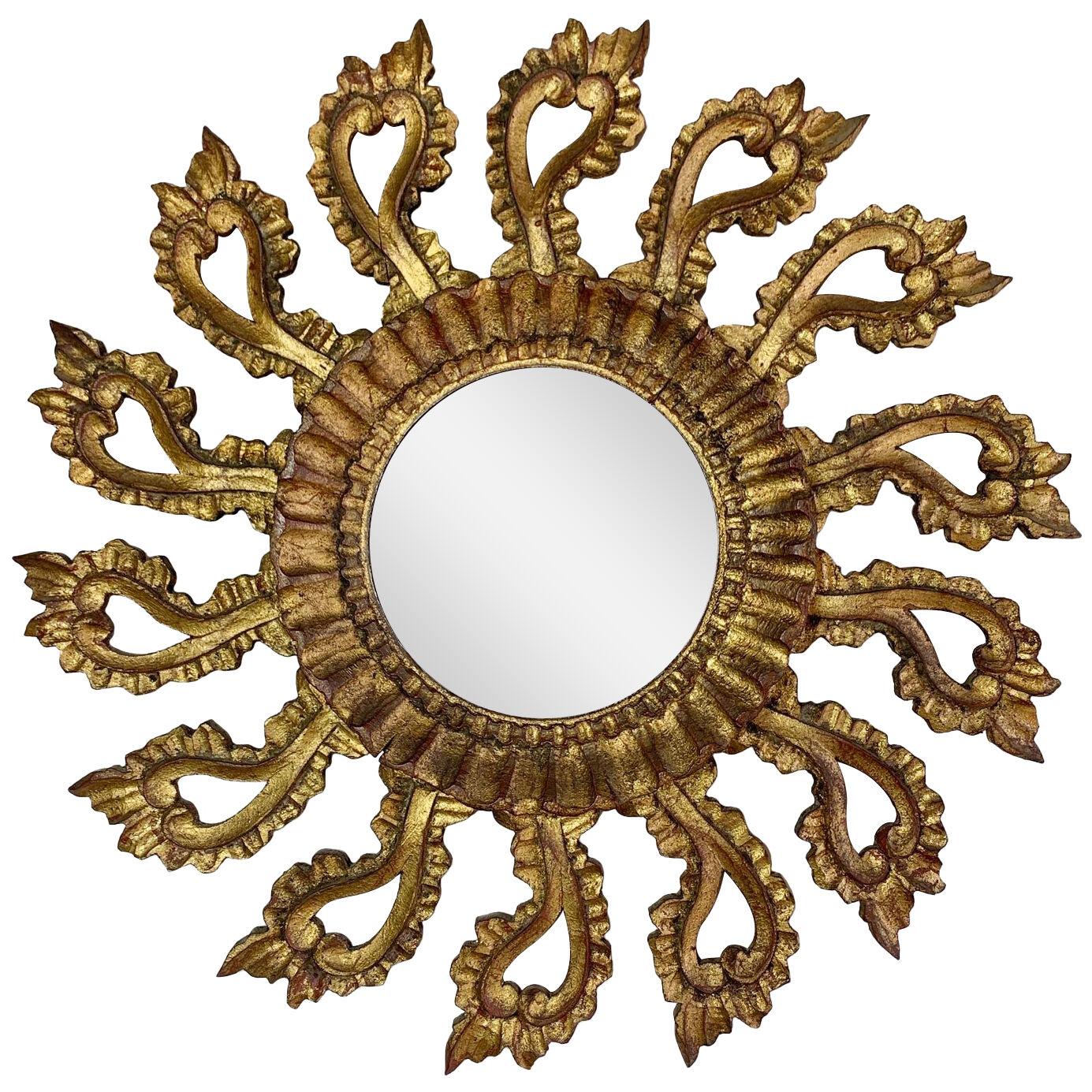 Decorative Carved Giltwood Convex Sunburst Mirror