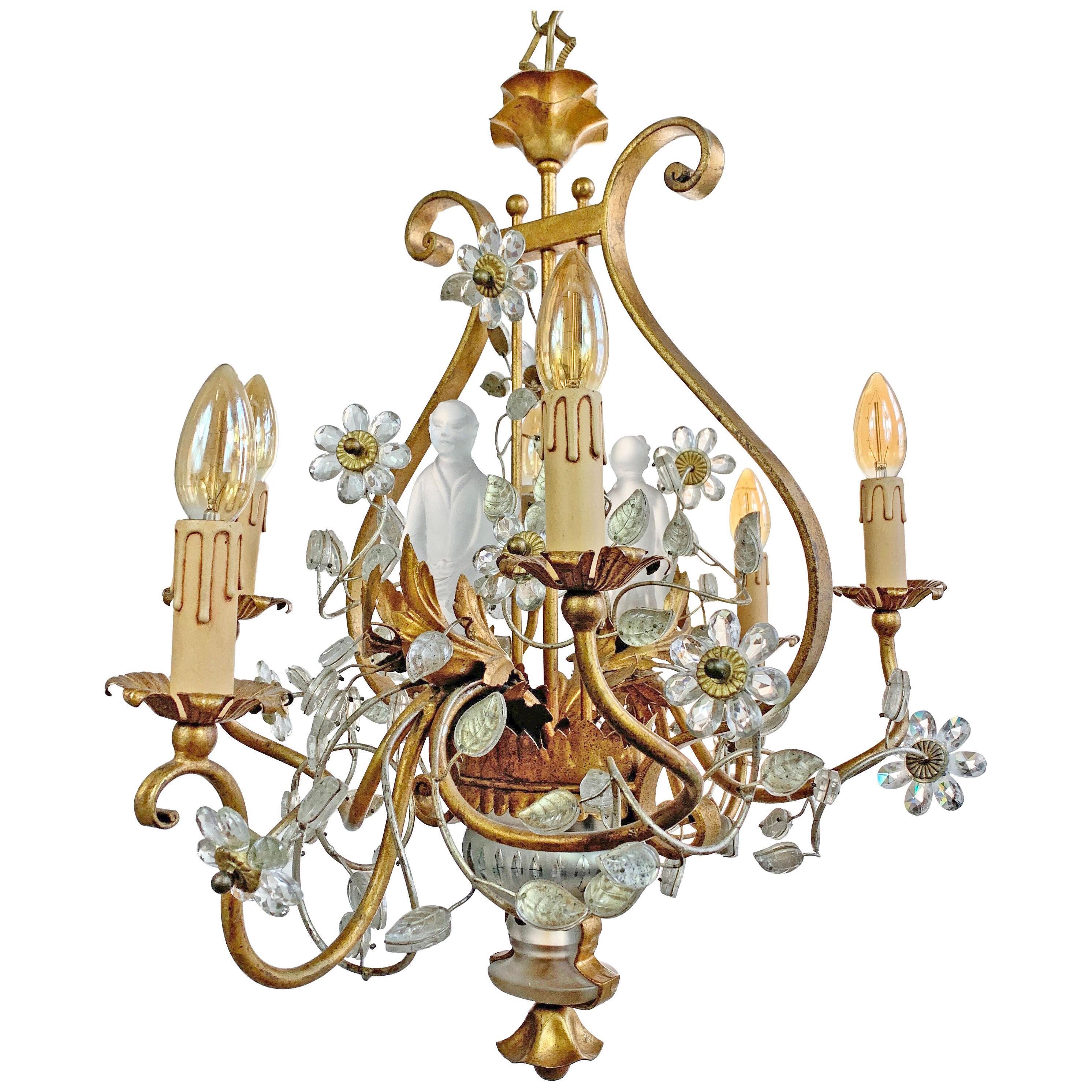 Maison Bagues Gilt Crystal Chinoiserie Chandelier