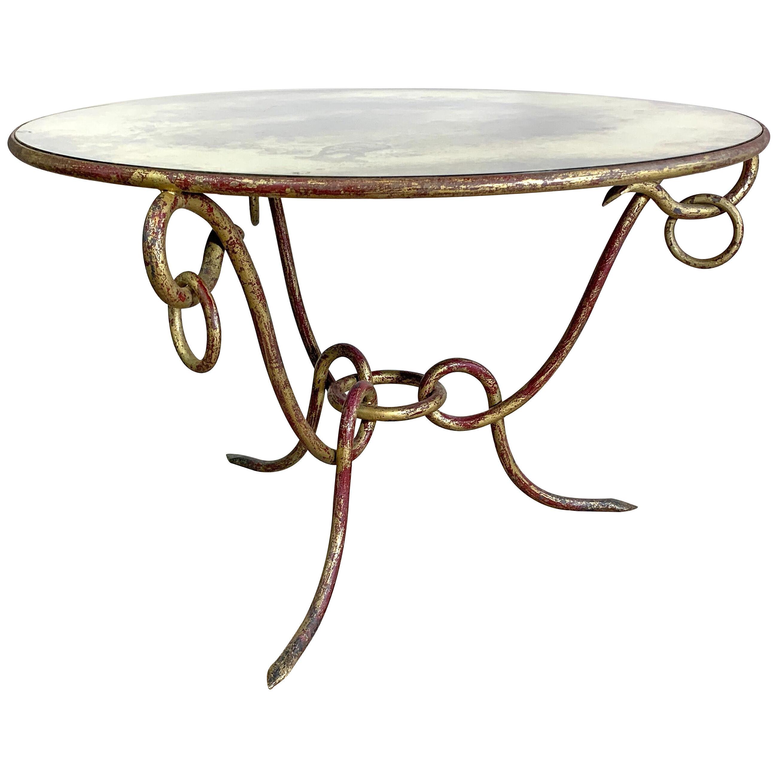 French Wrought Iron Gilt Coffee Table by Rene Drouet 1940’s