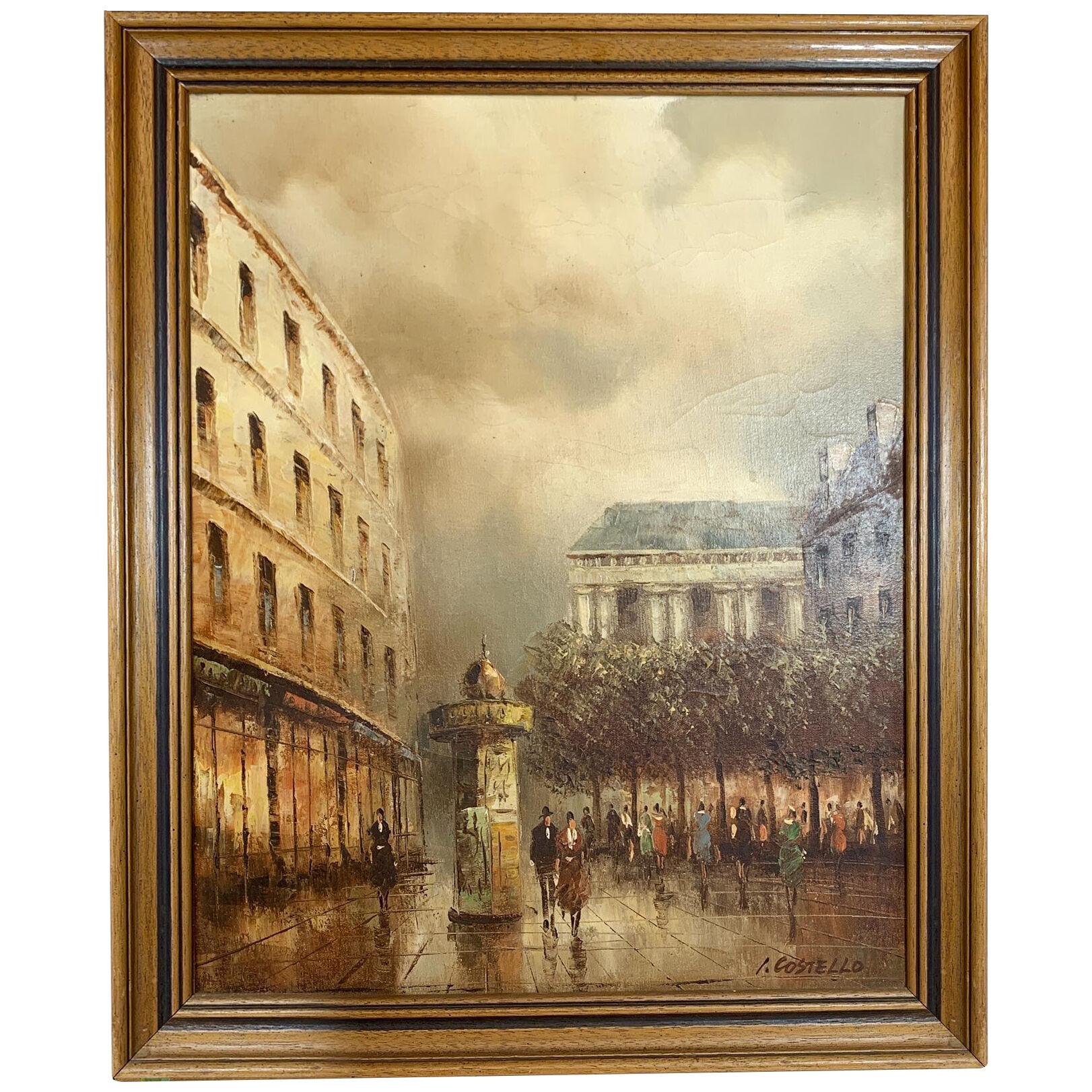 Parisian Street Scene Oil on Canvas by I Costello