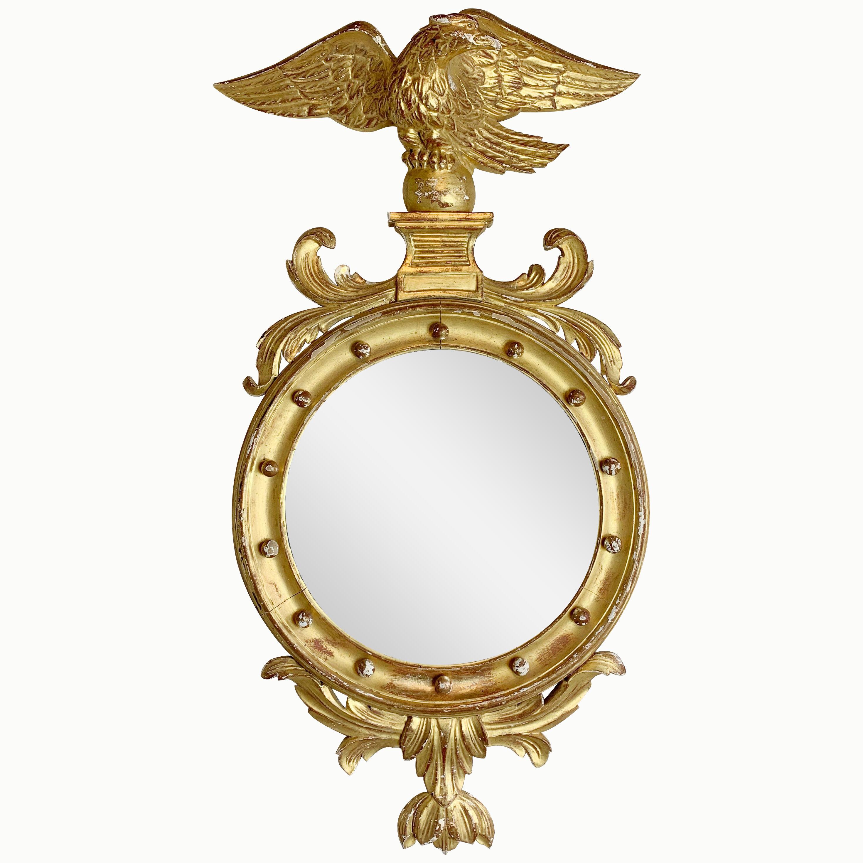 Georgian Federal Antique Giltwood Eagle Convex Mirror