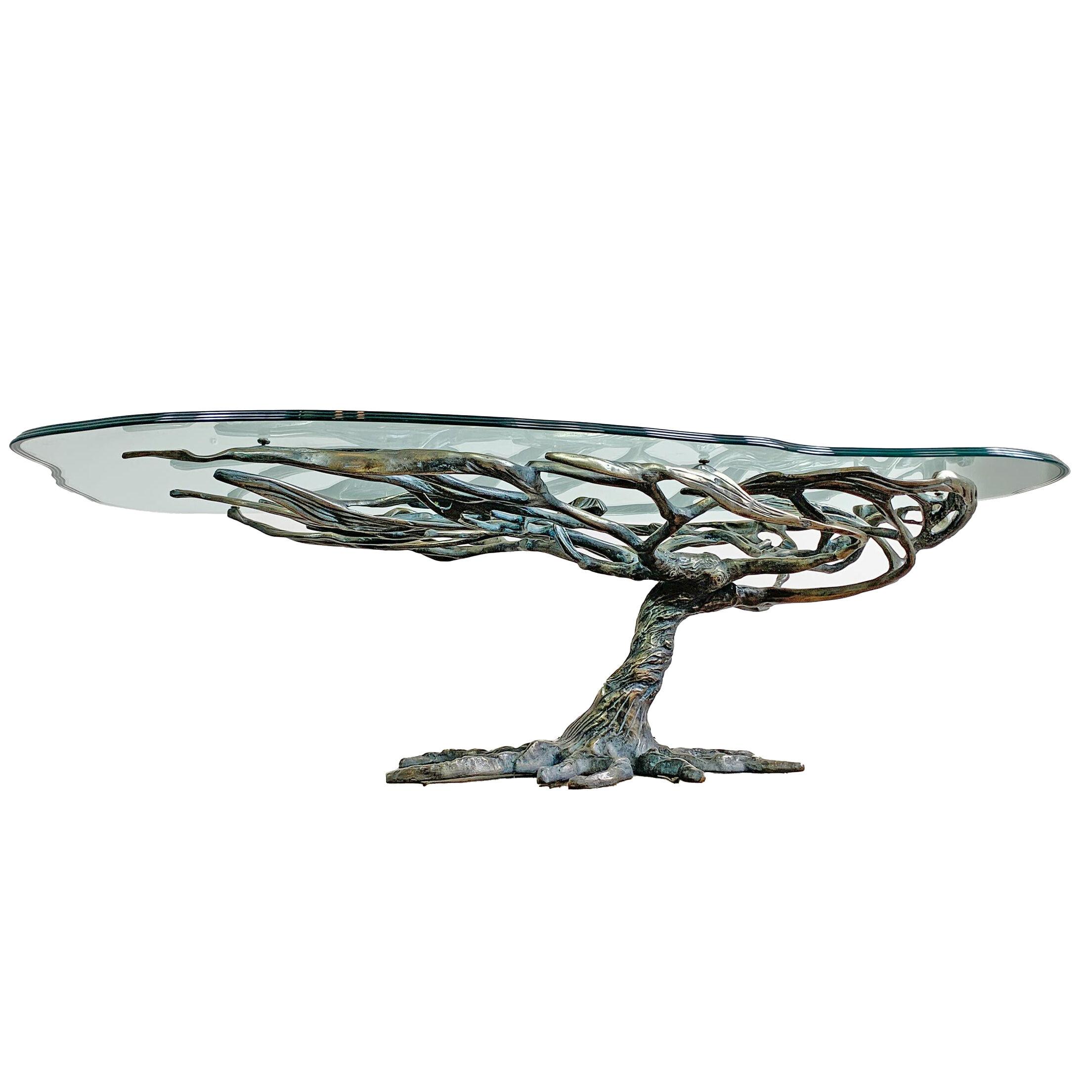 Italian 1970’s Hand Crafted Bronze Tree Form Coffee Table