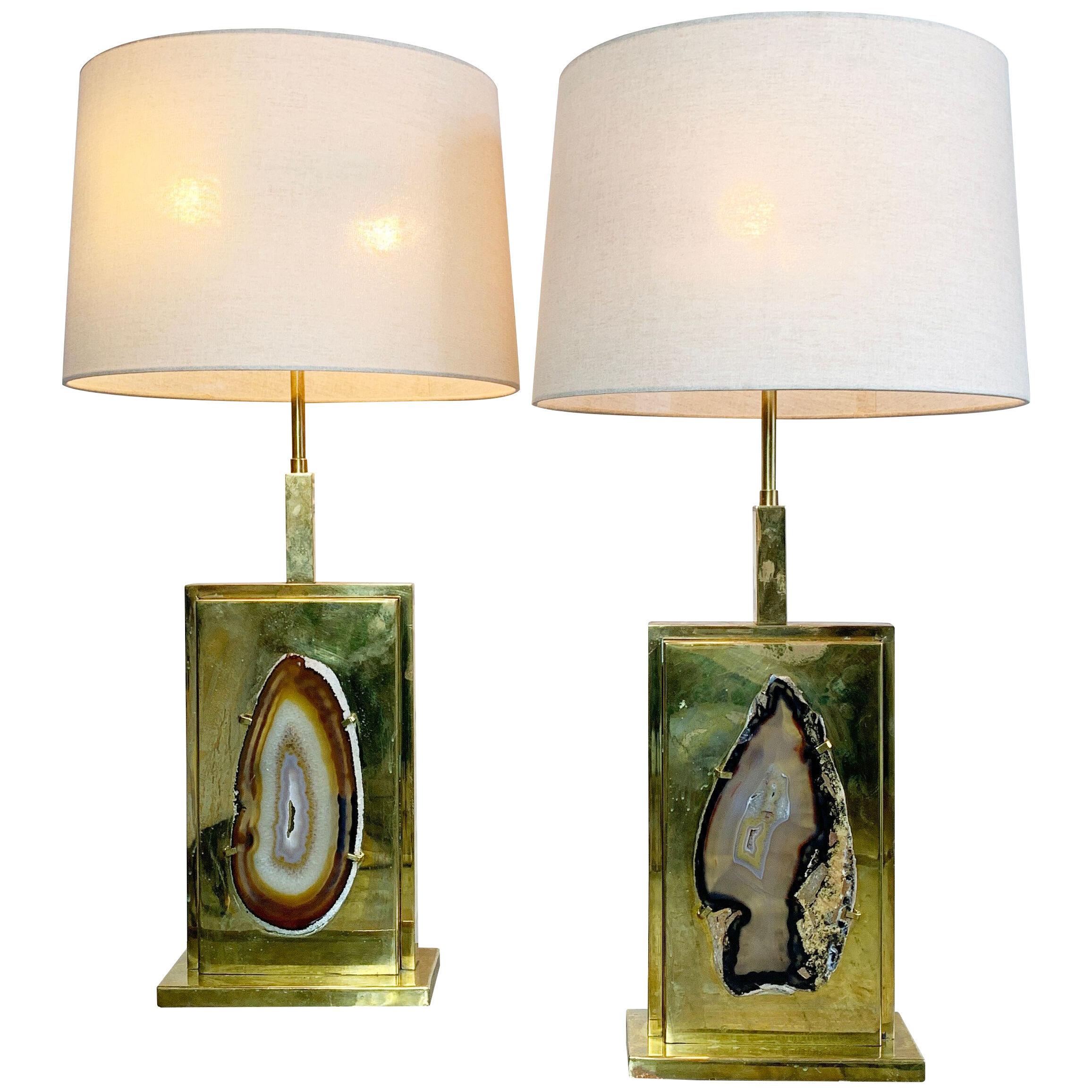 Superb pair of Willy Daro Agate and Brass table lamps