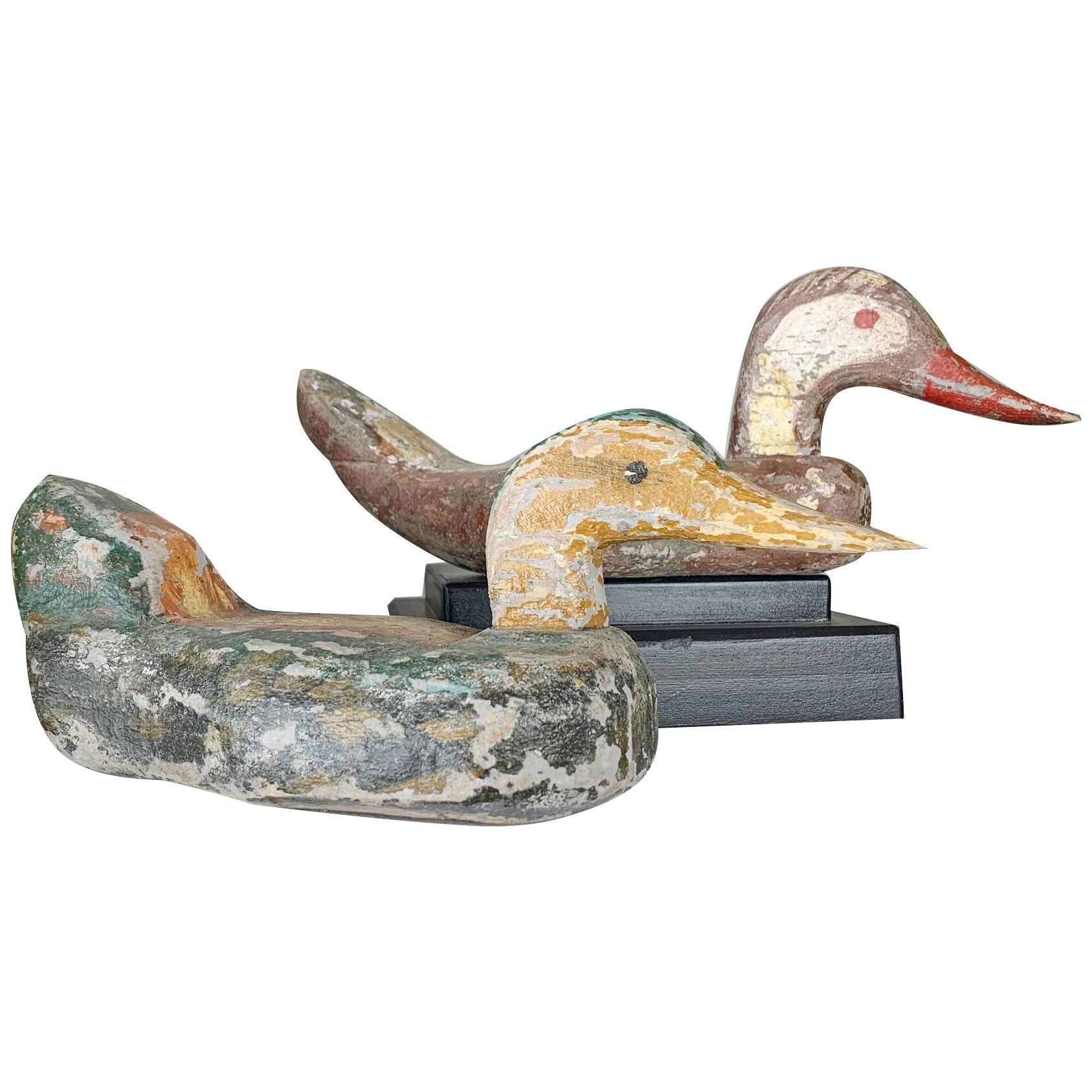19th Century German Hand Carved and Painted Decoy Ducks