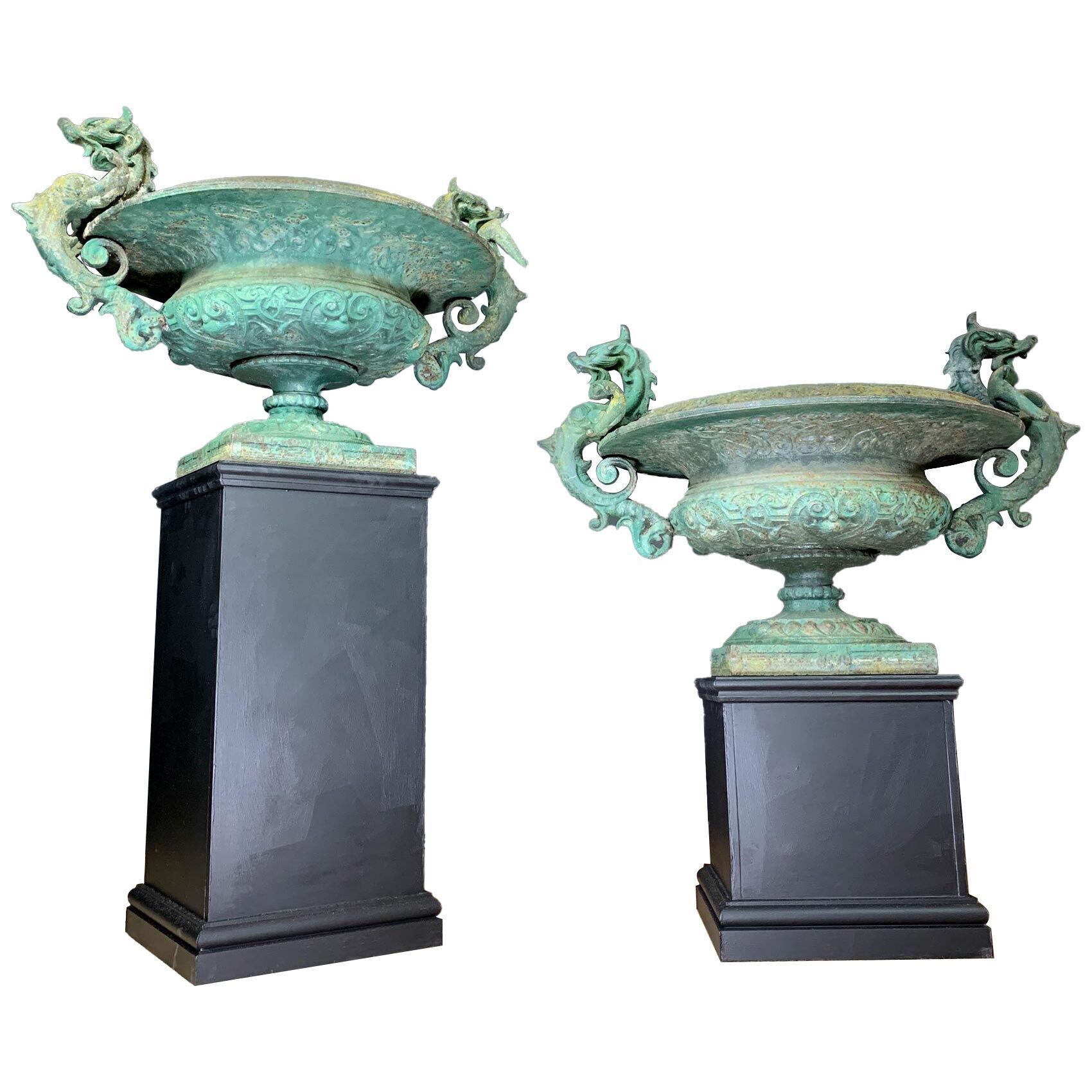 Dragon Handled French cast iron Medici Urns