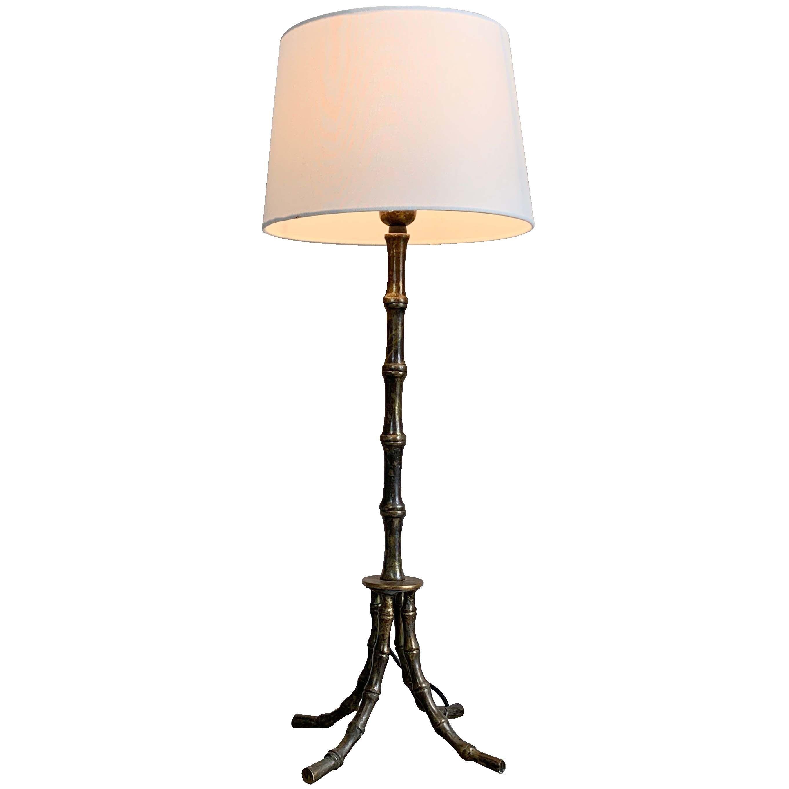 Mid Century Brass Faux Bamboo Table Lamp