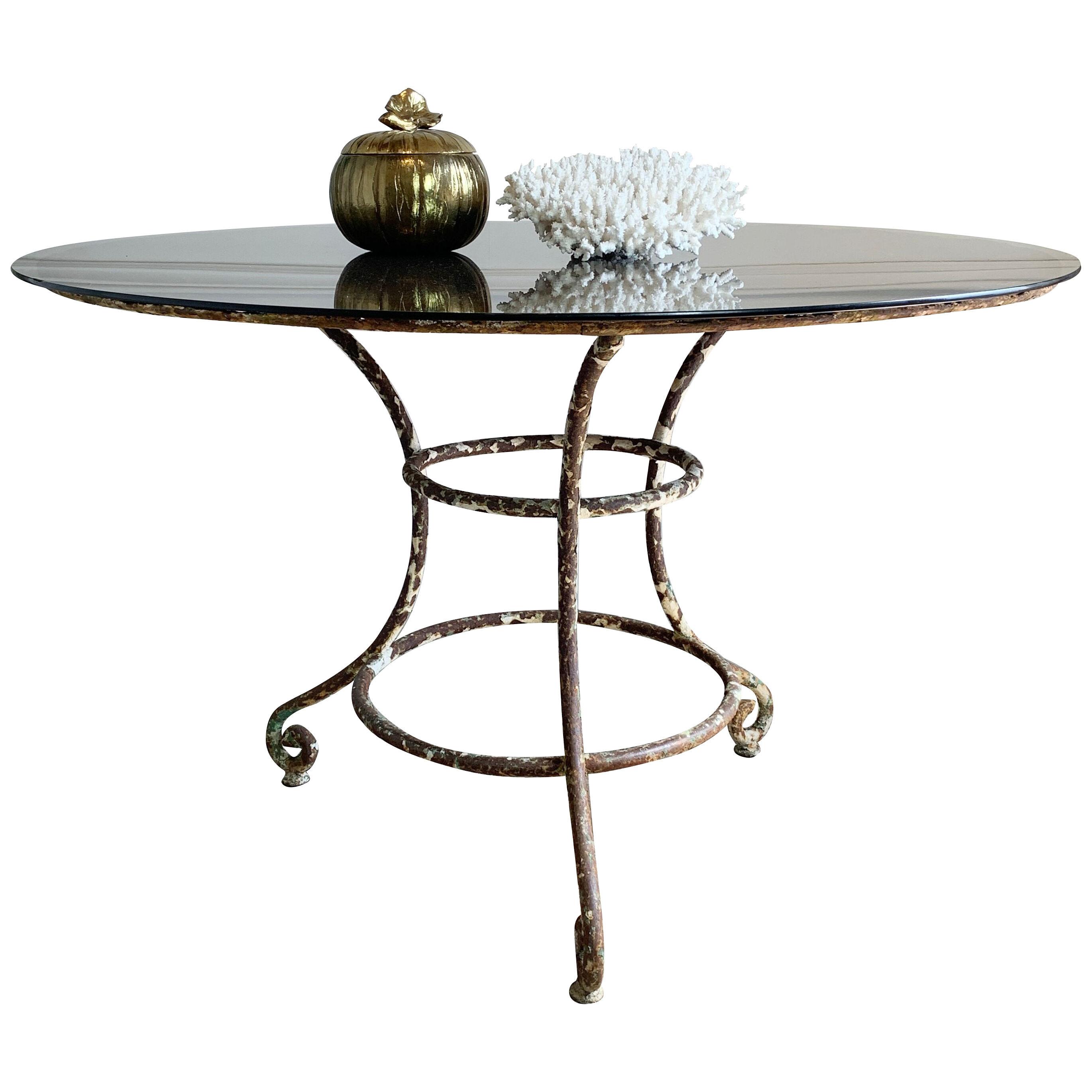  19th Century Large French Wrought Iron Table with Glass Top