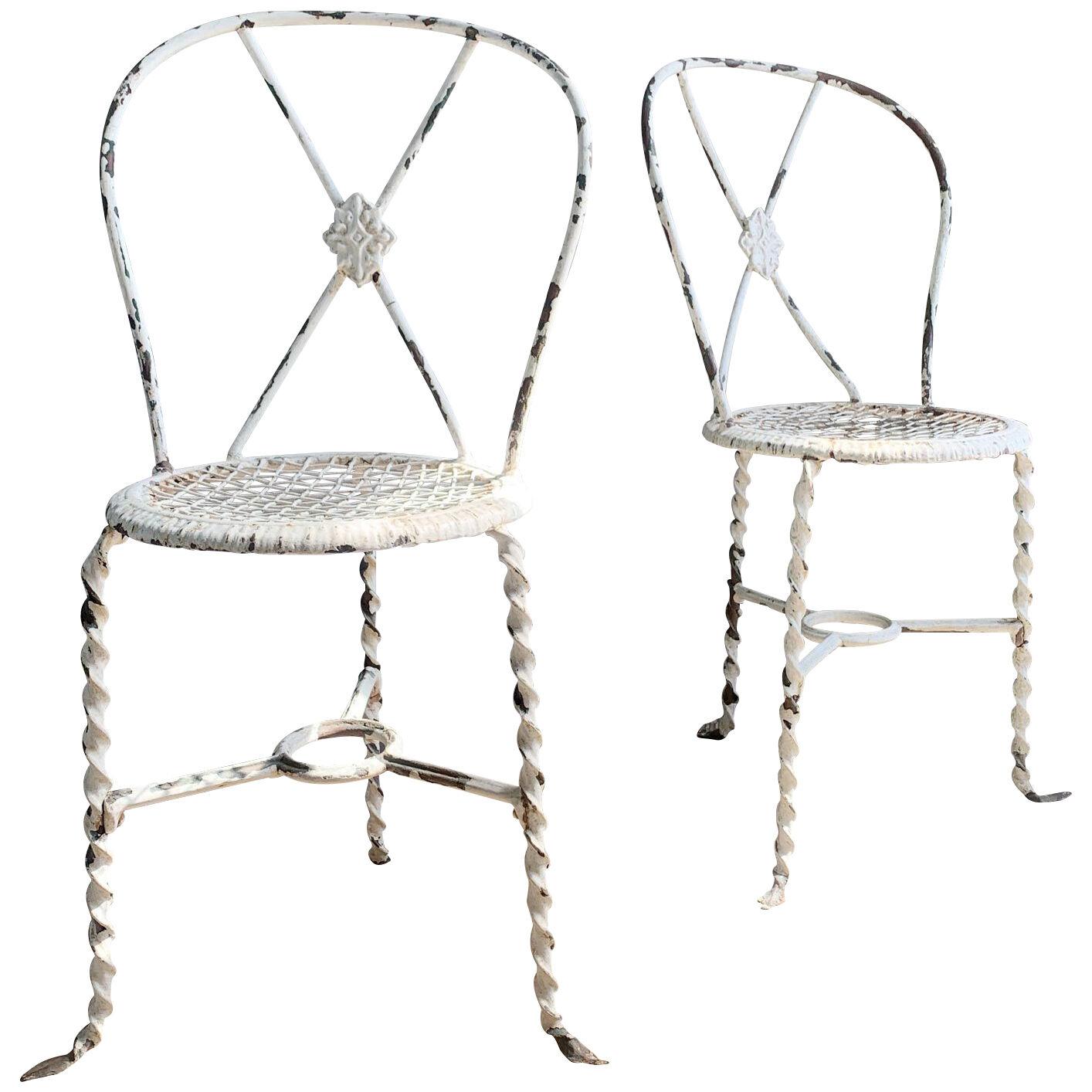 Superb pair of Rare Tri-Legged Regency Wrought Iron Chairs