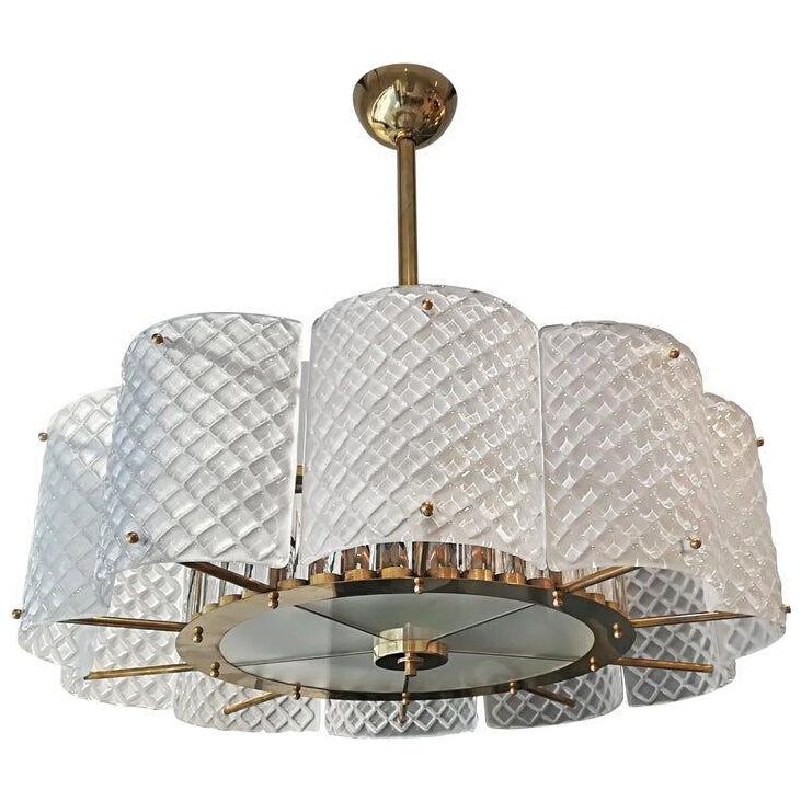 Brass Chandelier with Crystal Inserts and Murano Glass