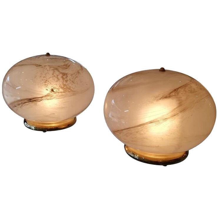 Pair of Murano Glass Round Table Lamps