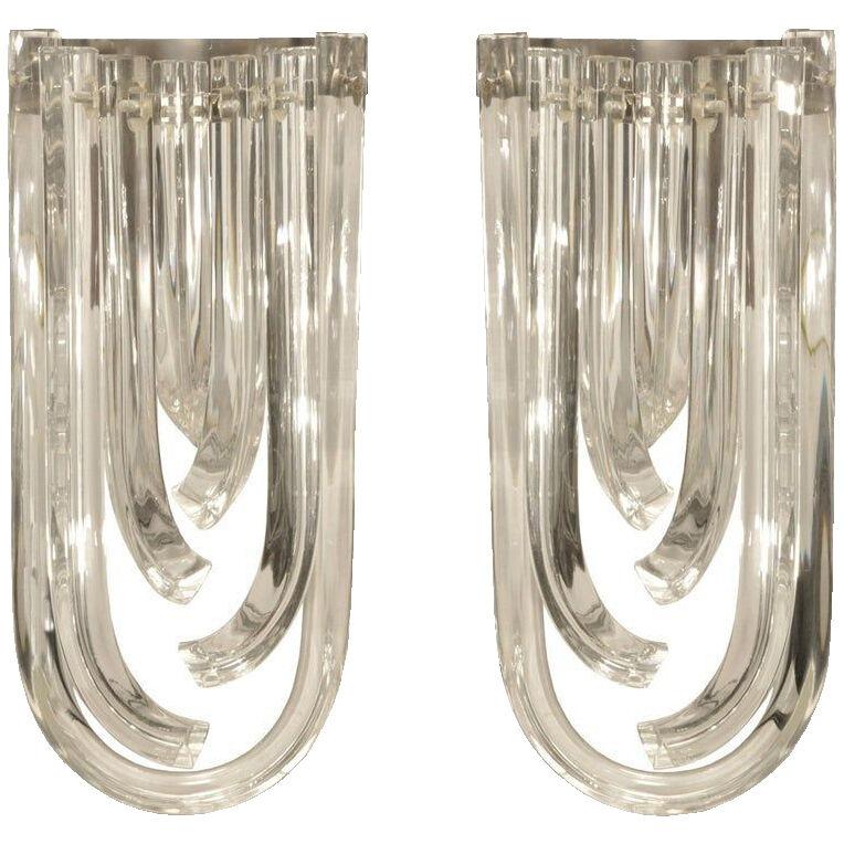 Pair of Murano Curved Crystal Sconces by Carlo Nason