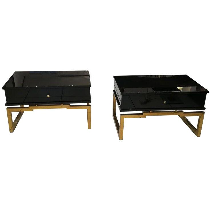 Pair of Bedsides or End Tables in Lacquered Wood, circa 1970