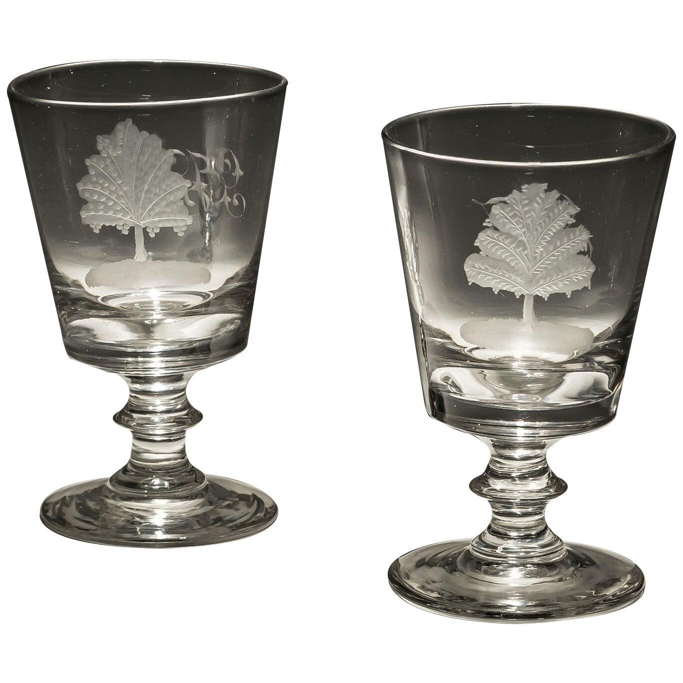 A FINE PAIR OF ENGRAVED BUCKET BOWL GOBLETS