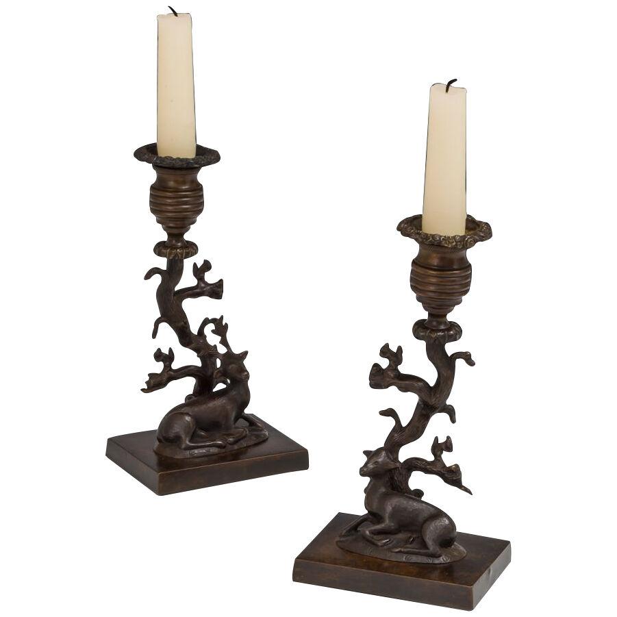 A Pair of Regency Stag Candlesticks
