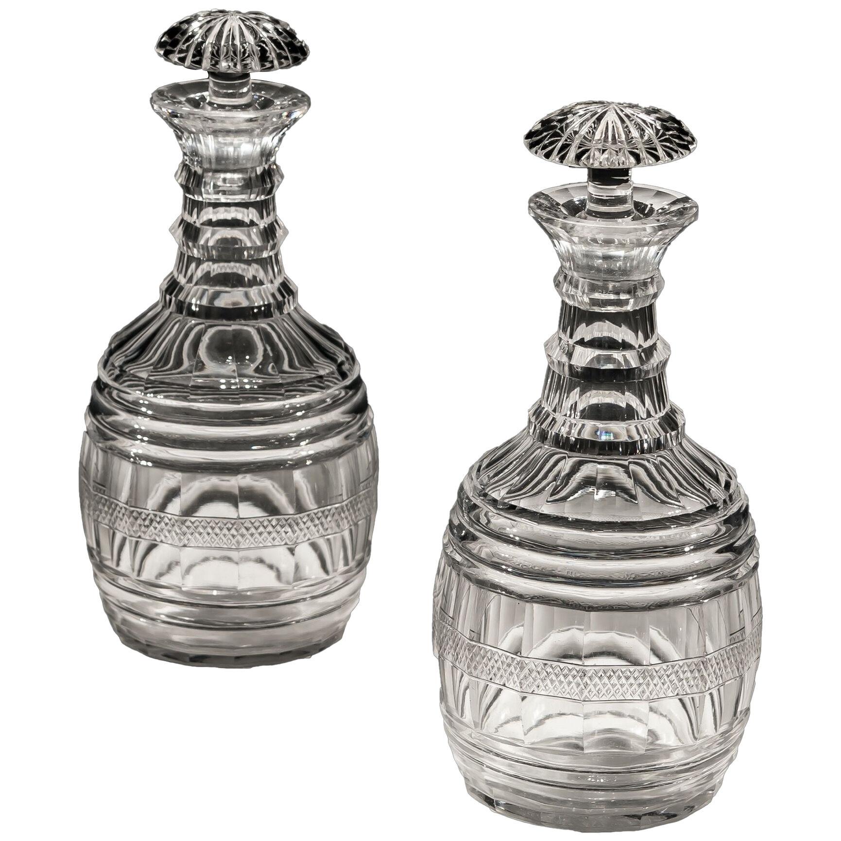 A Pair of Regency Cut Glass Barrel Decanters