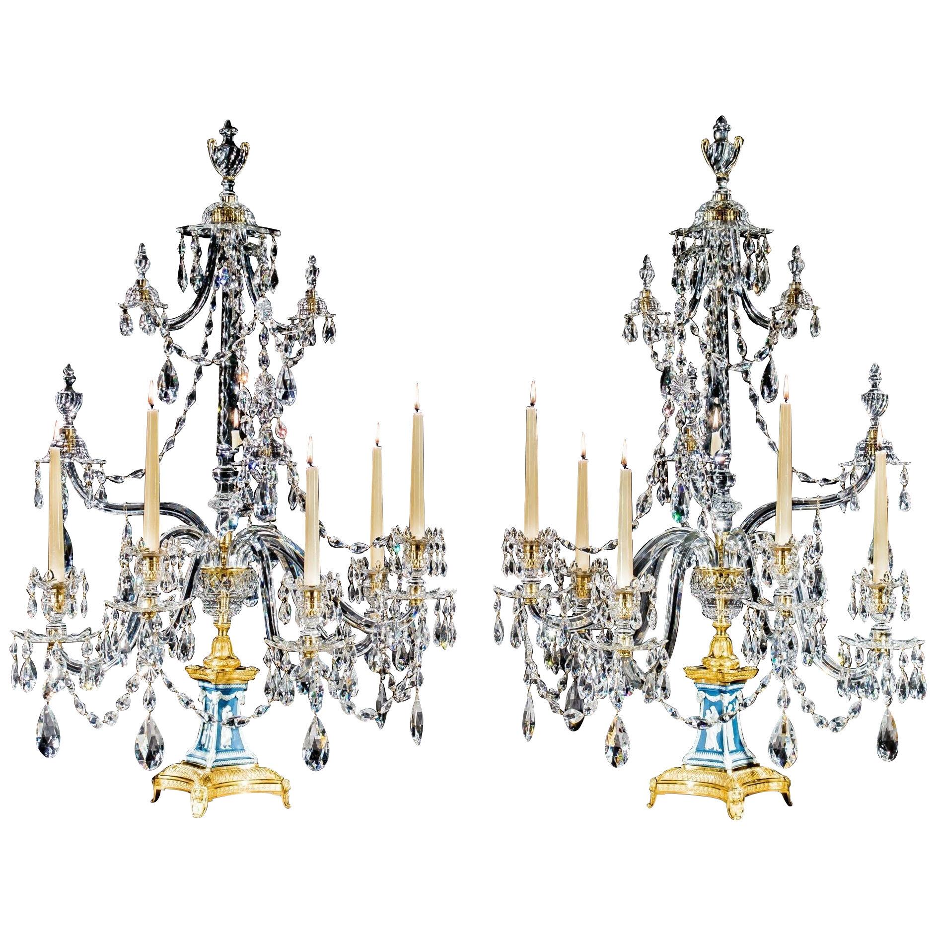 EXCEPTIONAL PAIR OF GEORGE III WEDGWOOD FIVE-LIGHT CANDELABRA BY WILLIAM PARKER