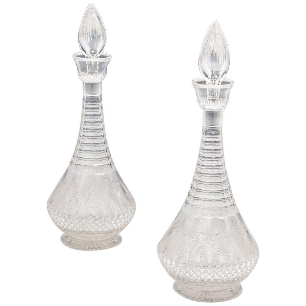 Finely Cut Pair of Victorian Decanters of Unusual Form