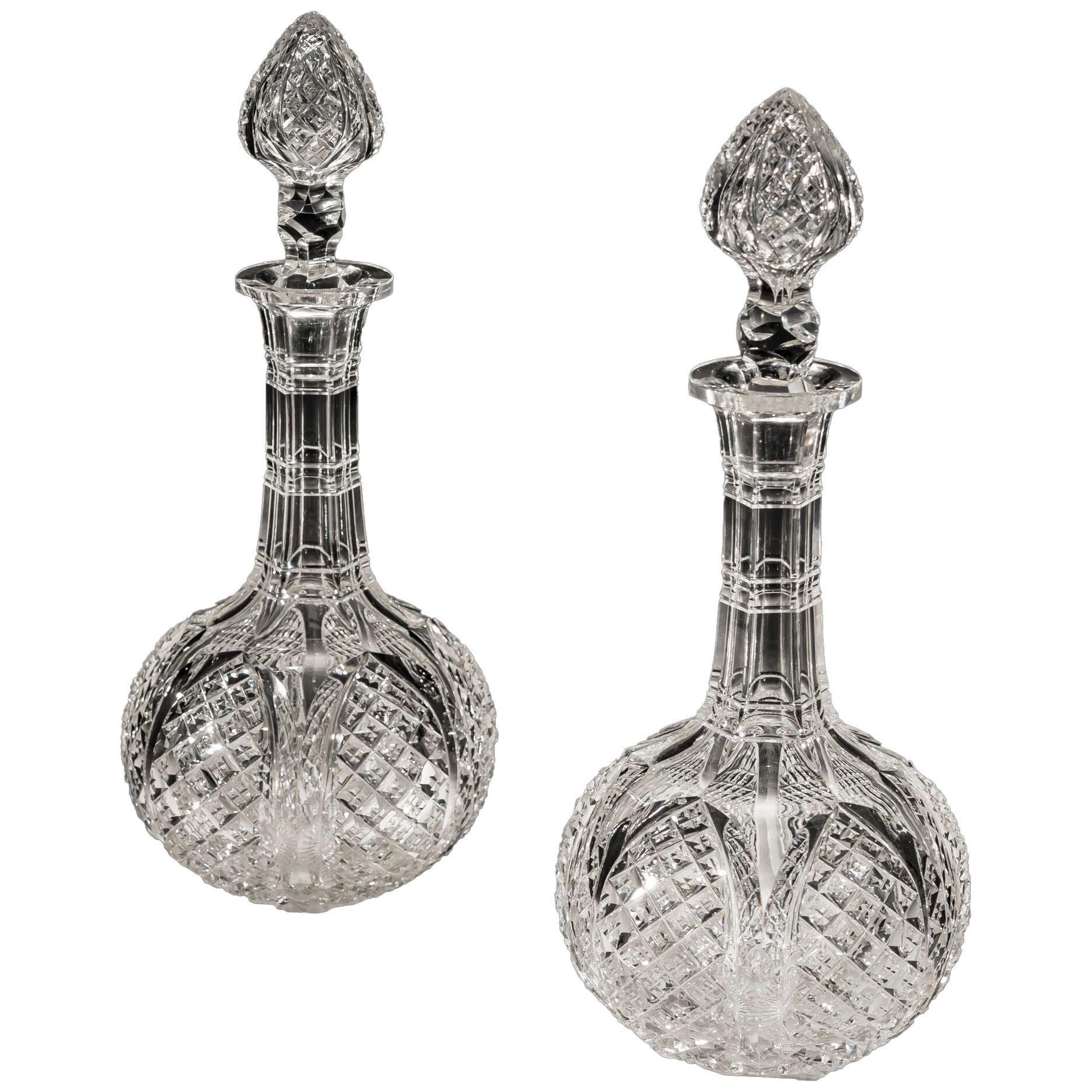 A Pair of Victorian Decanters Cut With Tulip Petals & Cross Over Diamonds
