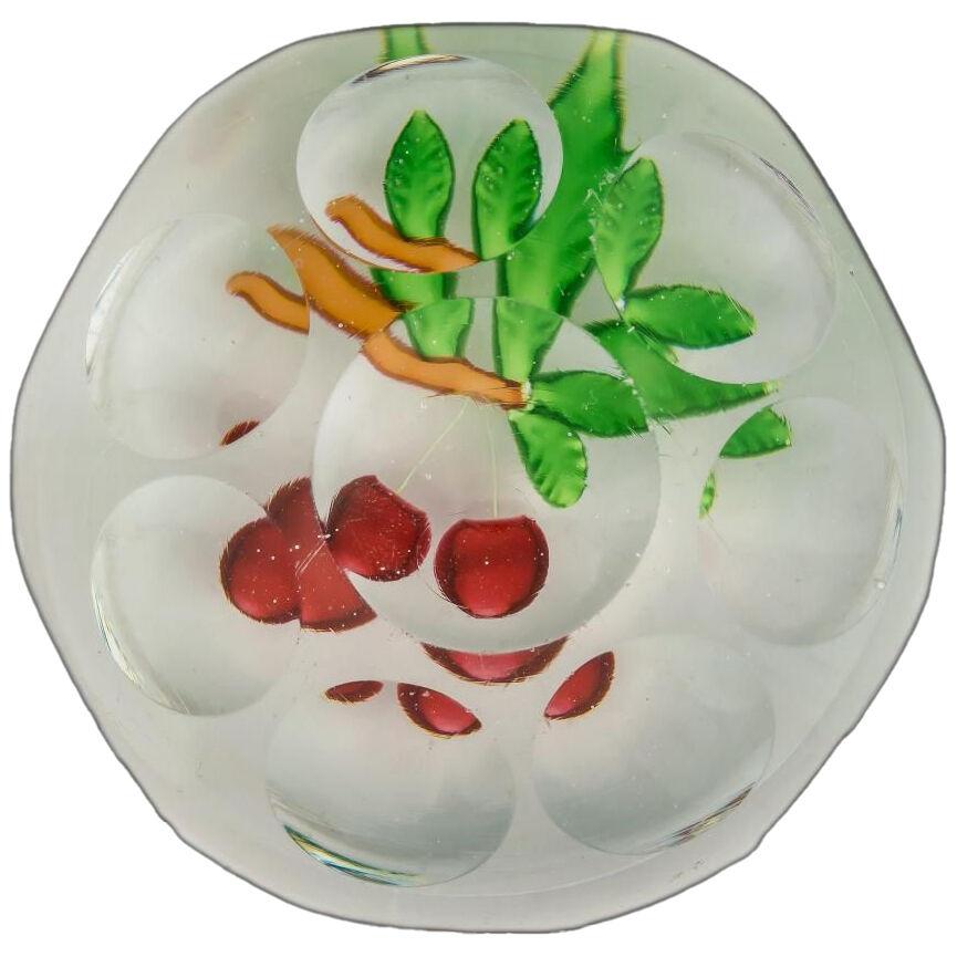 St Louis Cherries Paperweight With Faceted Sides