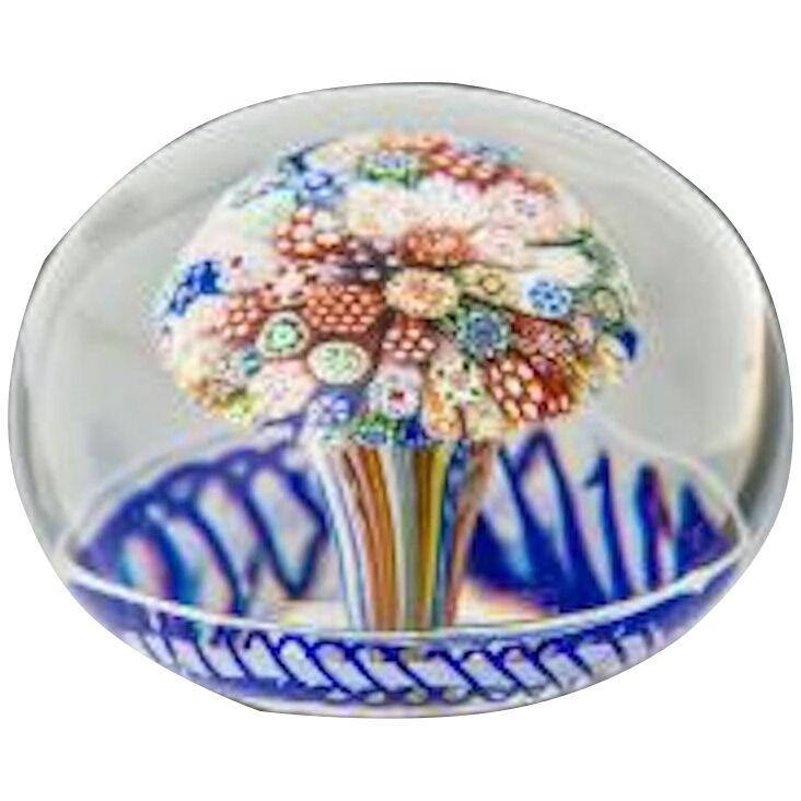 A Baccarat Mushroom Paperweight With Blue & White Torsade