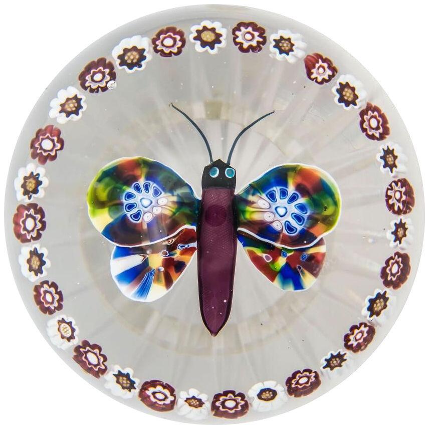 Fine Baccarat butterfly with ring of canes in clear glass