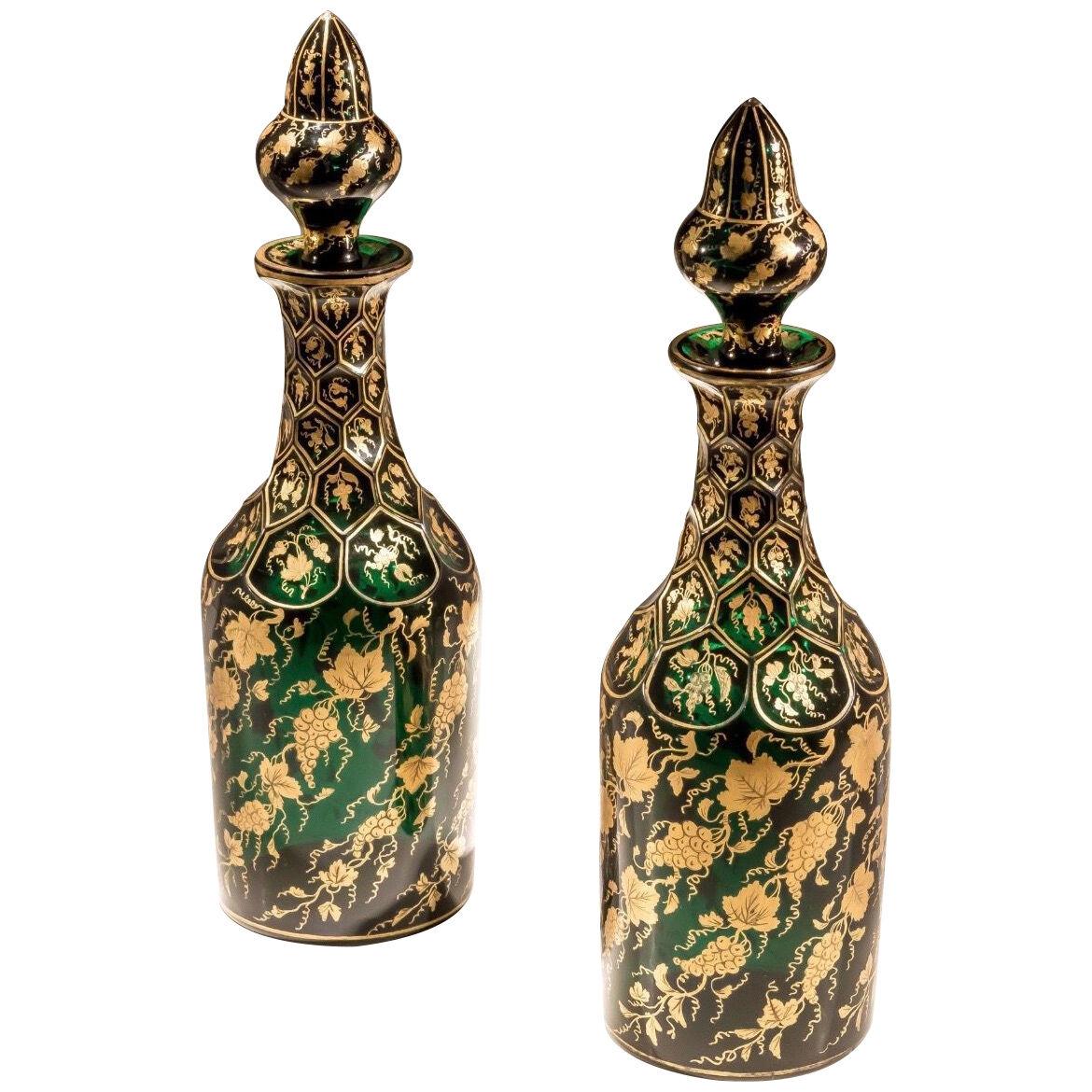 An Exceptional Pair of Green Decanters