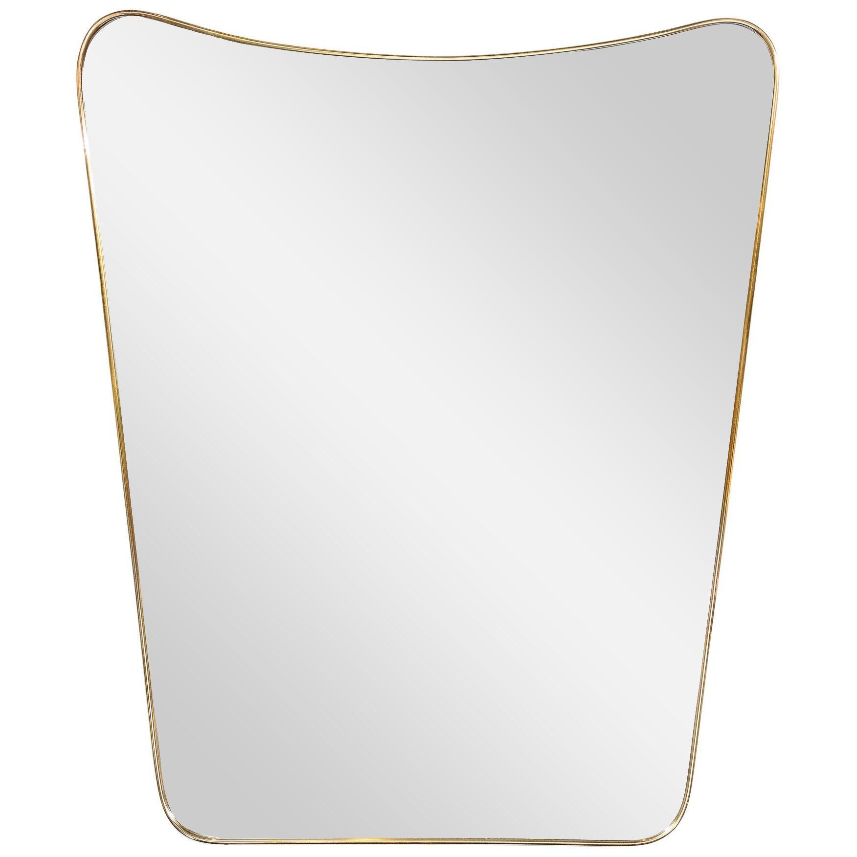 Mid-Century Modern Amorphic Shield Form Polished Brass Wrapped Mirror