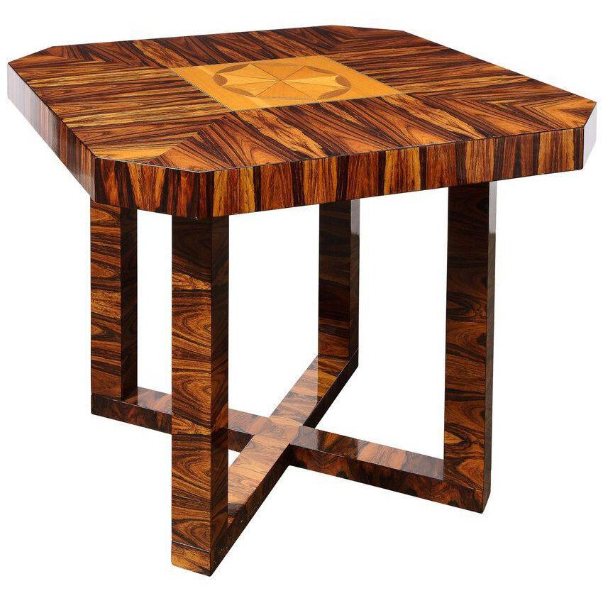Art Deco Occasional Table in Bookmatched Zebrawood with Walnut & Elm Marquetry