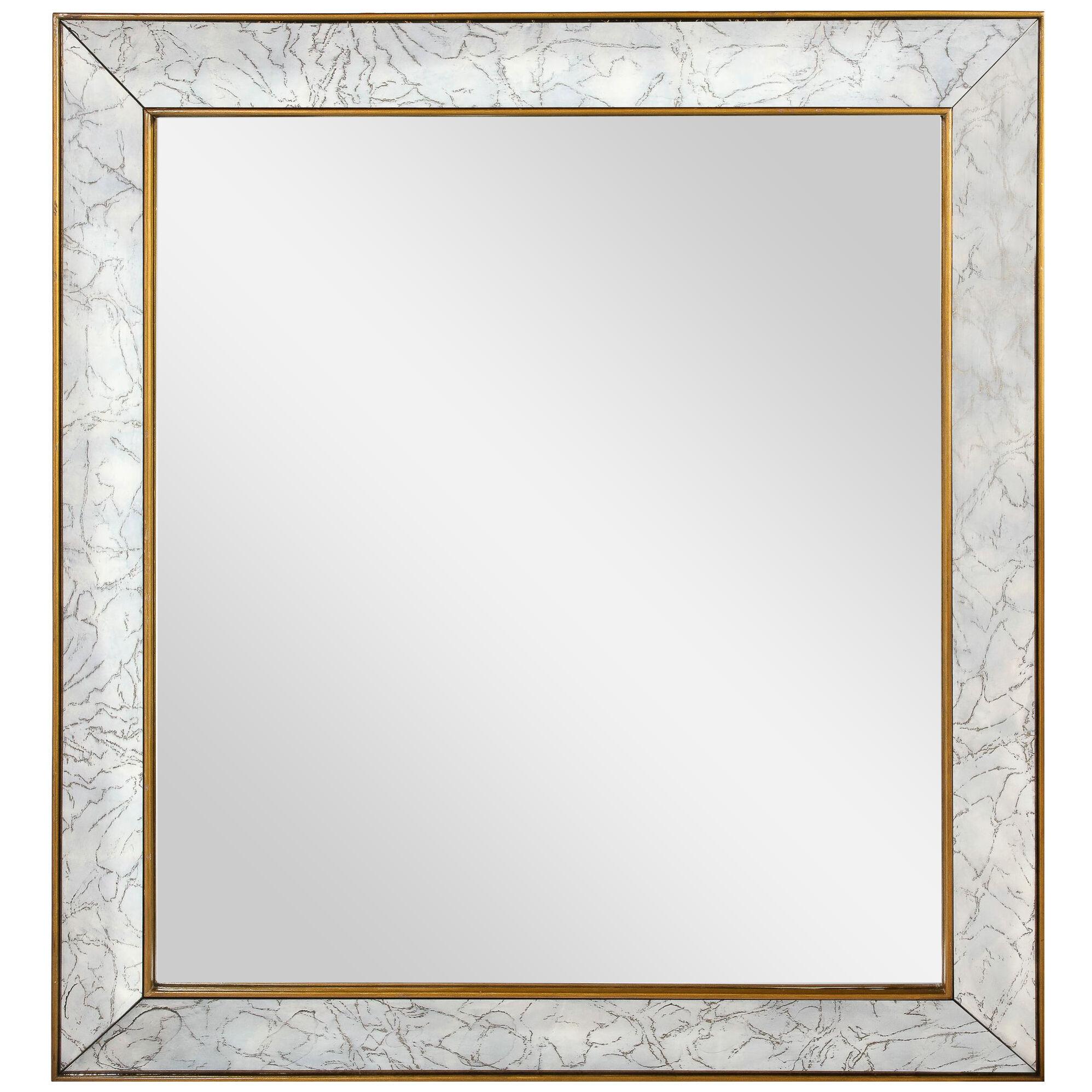 Mid-Century Modern Shadowbox Mirror with Gilt Detailing & Gold Marbled Borders
