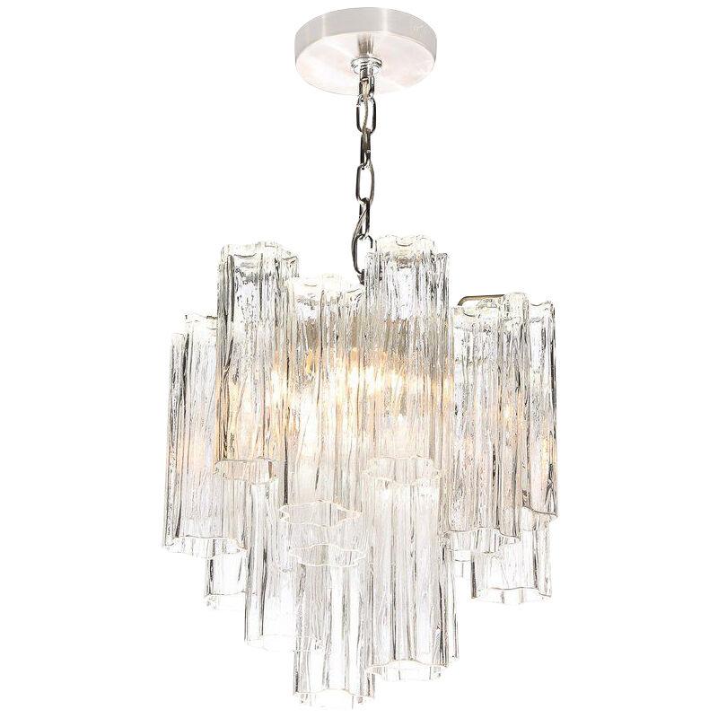 Camer Two-Tier Hand Blown Clear Glass Tronchi Chandelier
