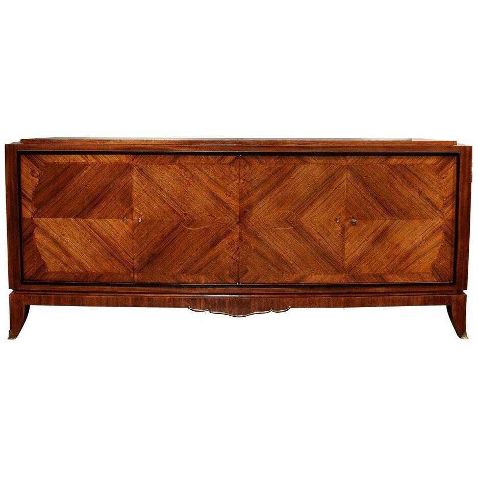 French Art Deco Sideboard in Book-matched Walnut, Black Lacquer & Gilded Bronze