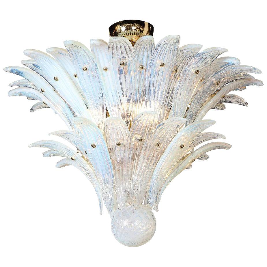 Mid Century Modern Opalescent Murano 2-Tier Palma Chandelier with Brass Fittings