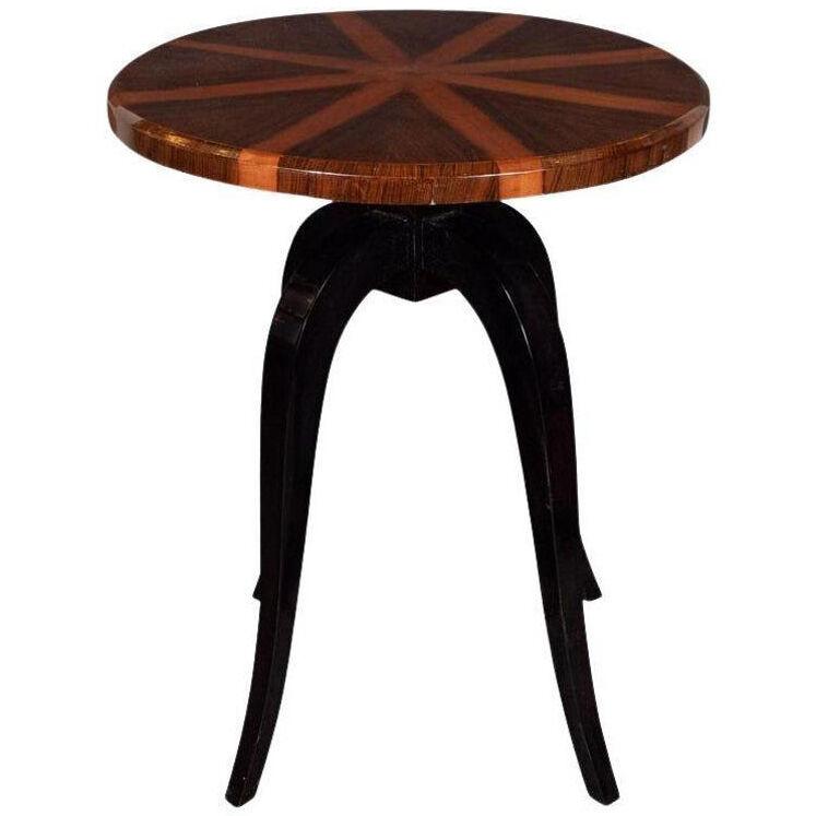 Art Deco Gueridon Table with Book-matched Starburst Walnut and Elm Top