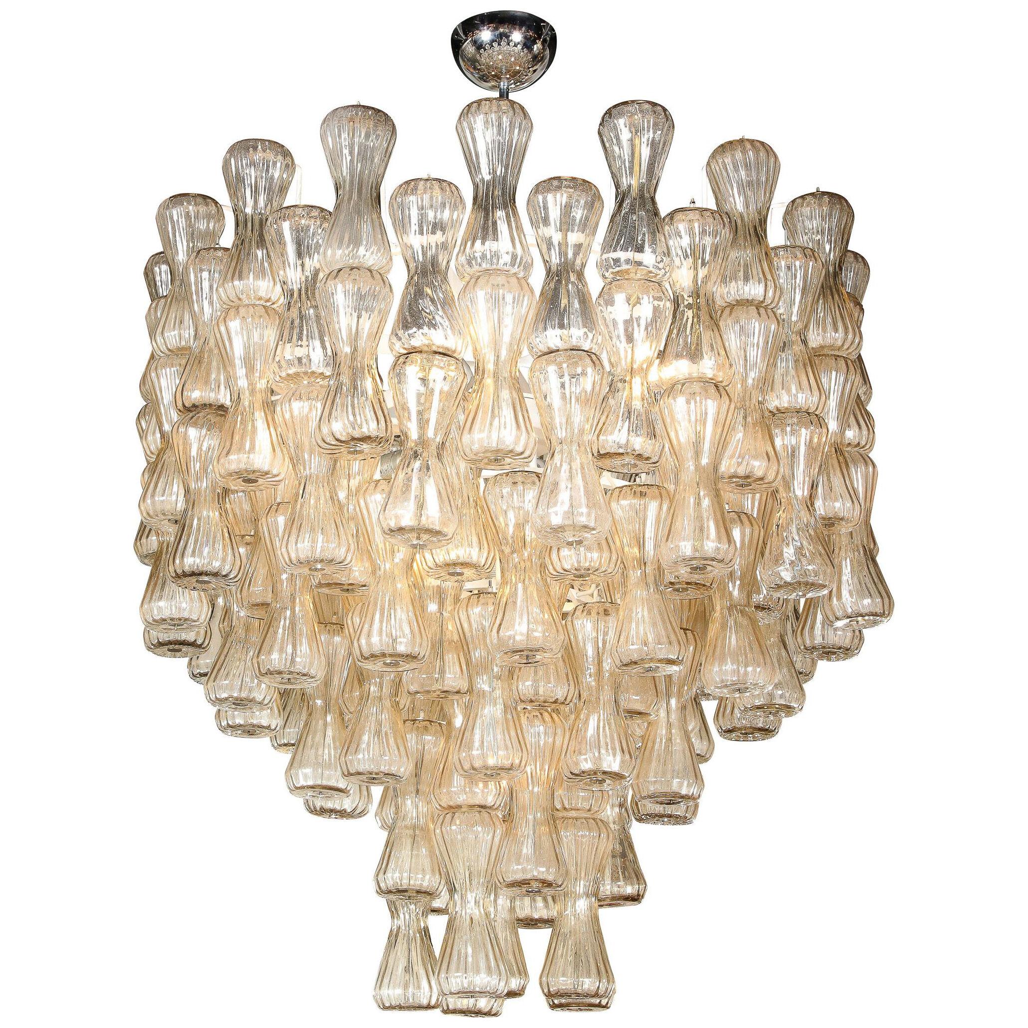Mid Century Hourglass Chandelier in Hand-Blown Champagne Murano Glass by Seguso
