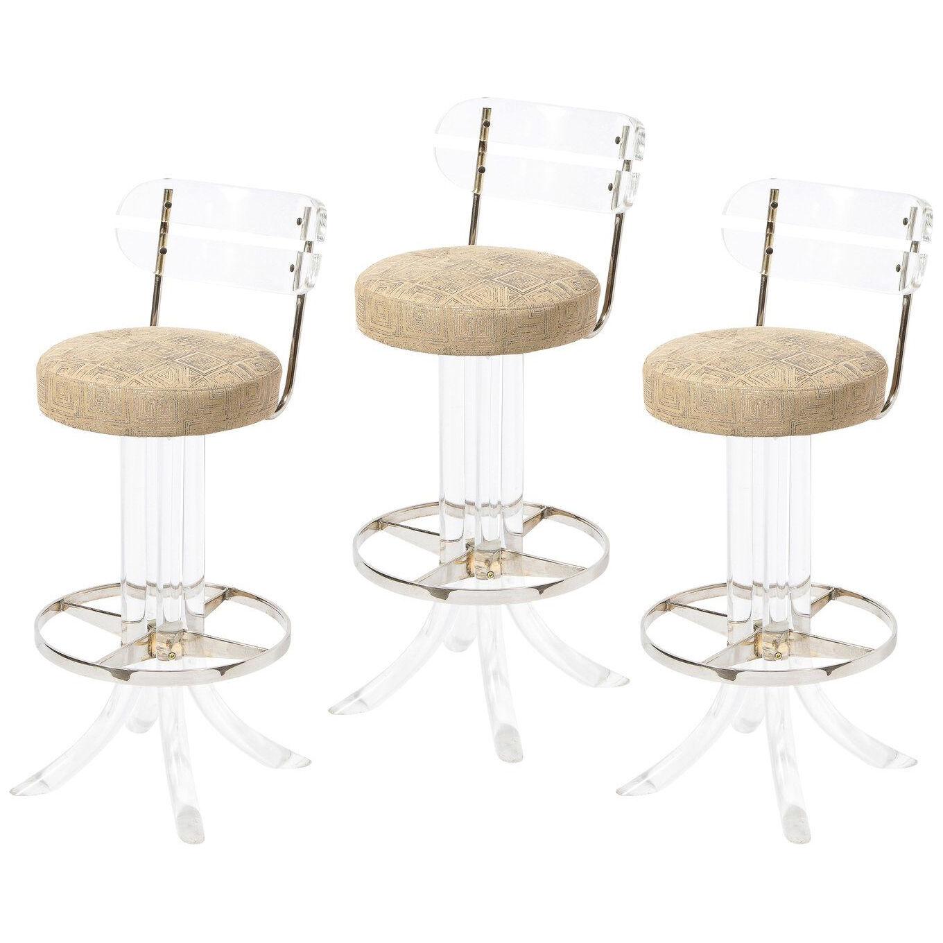 Set of 3 Mid-Century Modern Lucite Bar Stools by Charles Hollis Jones for Hills