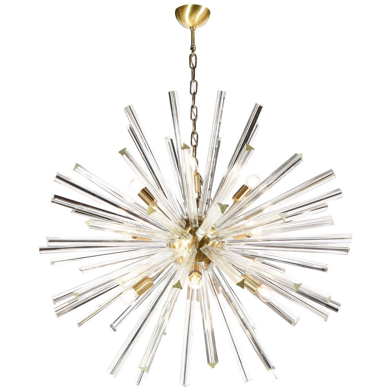 Modernist Handblown Translucent Murano Camer Glass & Brushed Brass Sputnik
