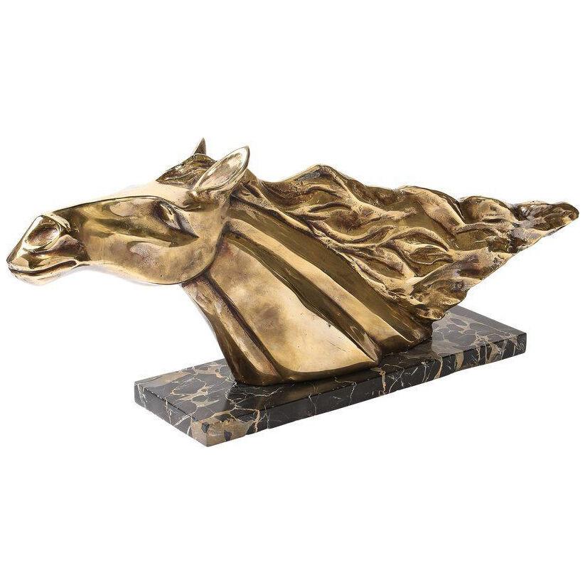 Art Deco Stylized Stallion Sculpture in Brass on Black Portoro Marble Base