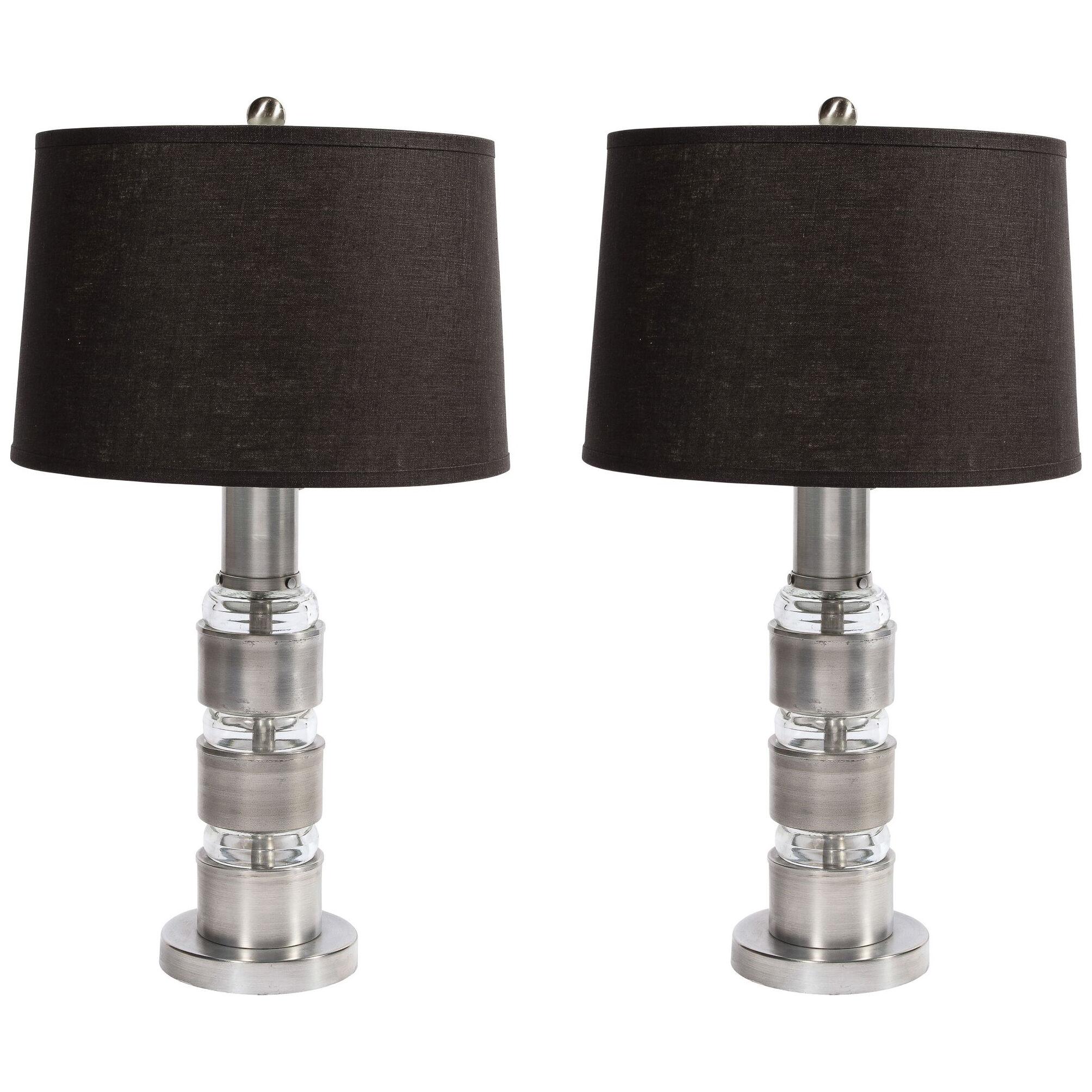 Art Deco Machine Age Table Lamps in Brushed Aluminum & Glass by Russell Wright