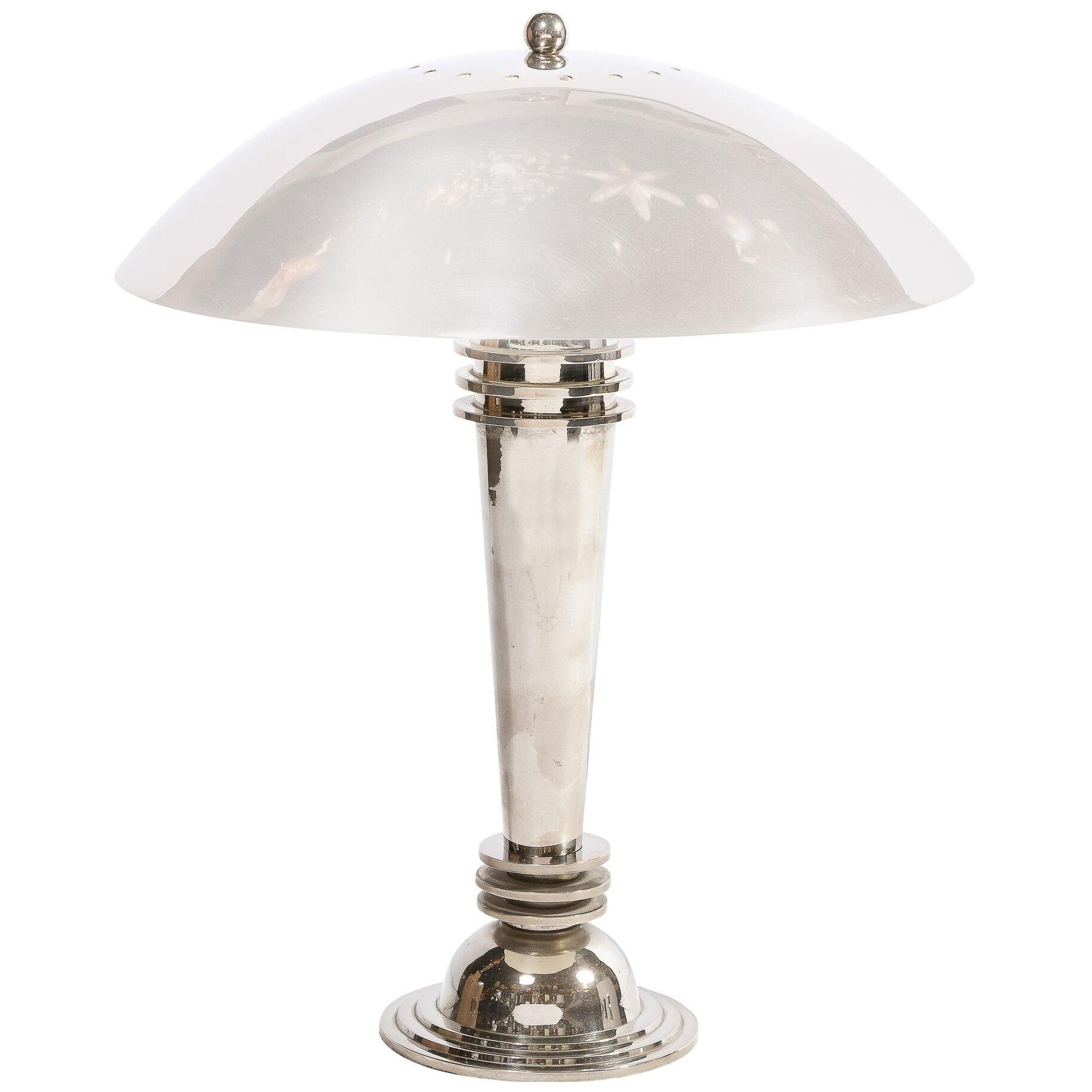 Art Deco Machine Age Streamlined Banded Table Lamp in Polished Chrome