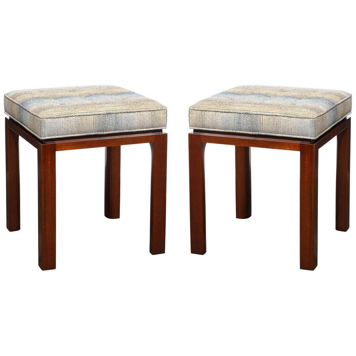 Pair of Mid-Century Modernist Stools with Button Detailing by Harvey Probber