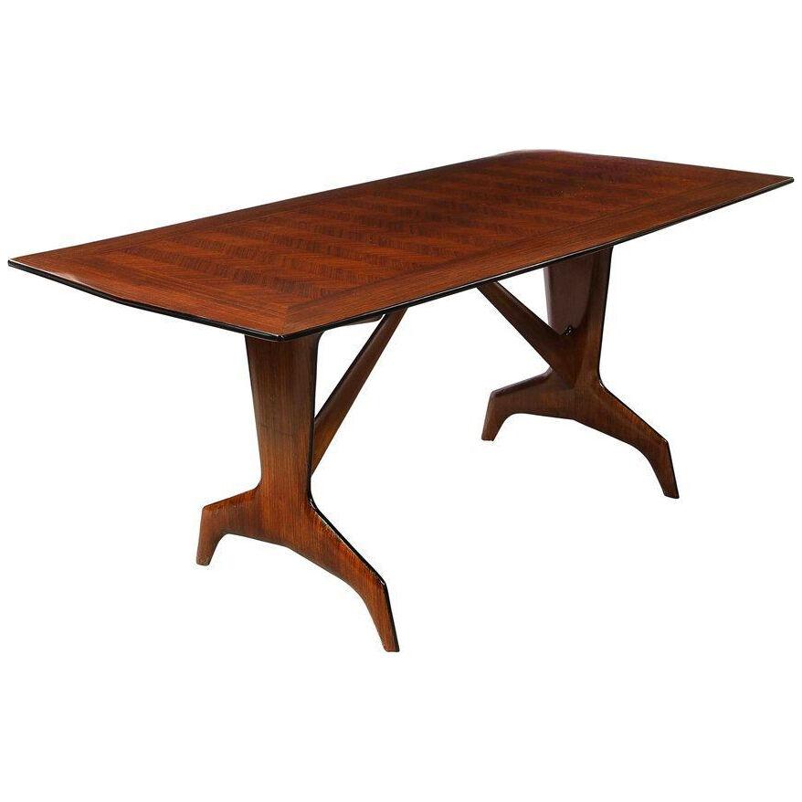 Carlo De Carli Inlaid and Bookmatched Zebra Wood Dining Table 