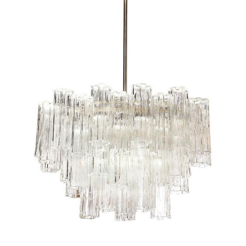 Camer Three-Tier Hand Blown Clear Glass Tronchi Chandelier