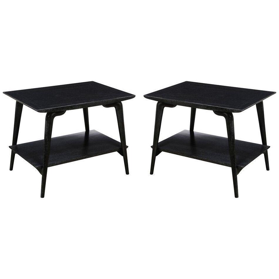 Pair of Mid-Century Modern Two-Tier Silver Cerused Oak Splayed Legs Side Tables