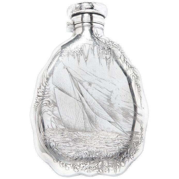 Sterling Silver 19th Century Tiffany & Co Nautical Flask from The America's Cup