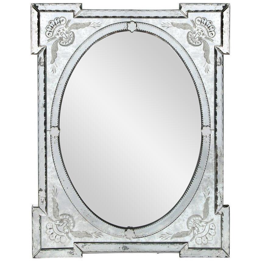 Mid-Century Modern Rectangular Venetian Mirror with Neoclassical Detailing
