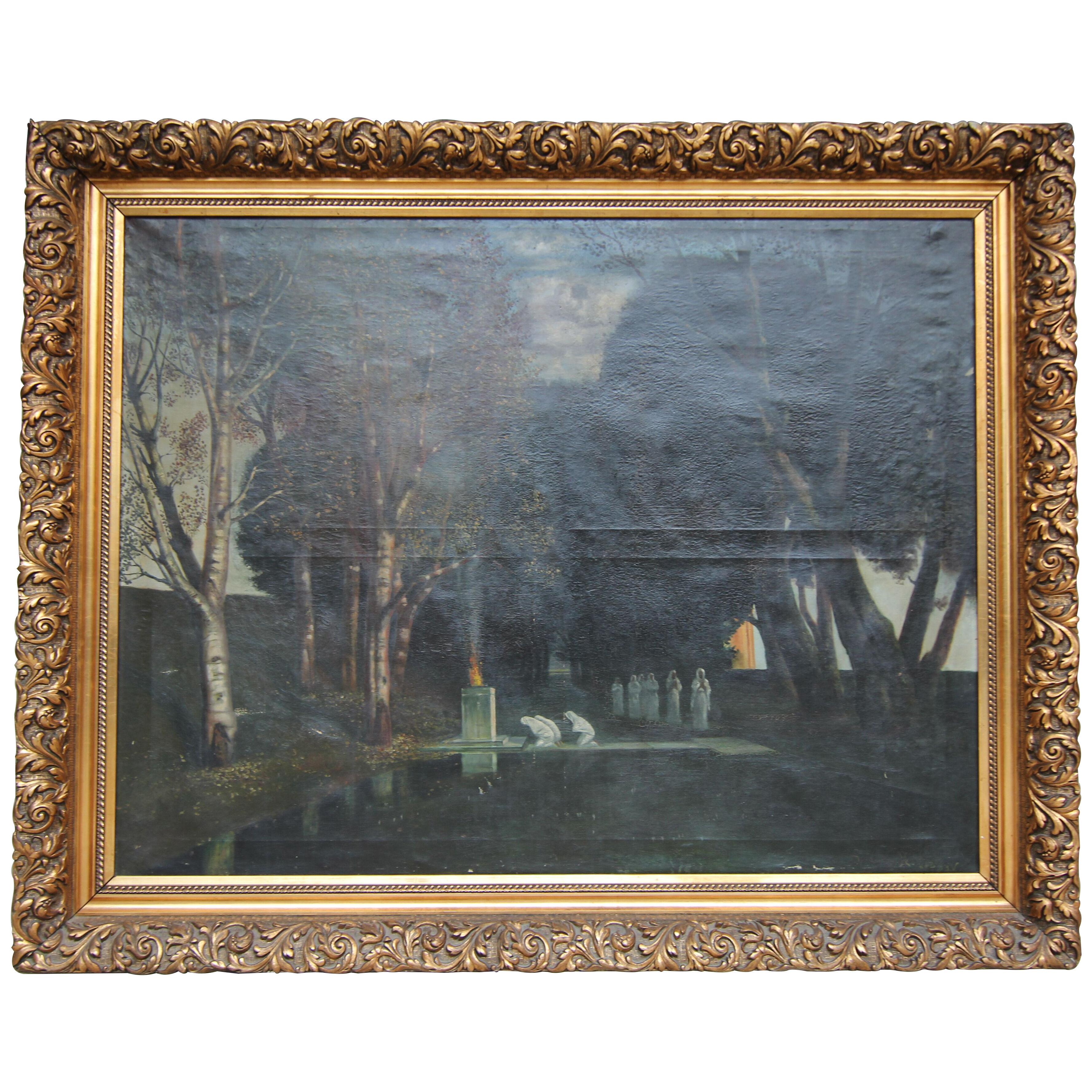 Holy Grove, Der Heilige Hain after Arnold Böcklin, Framed Painting Oil on Canvas