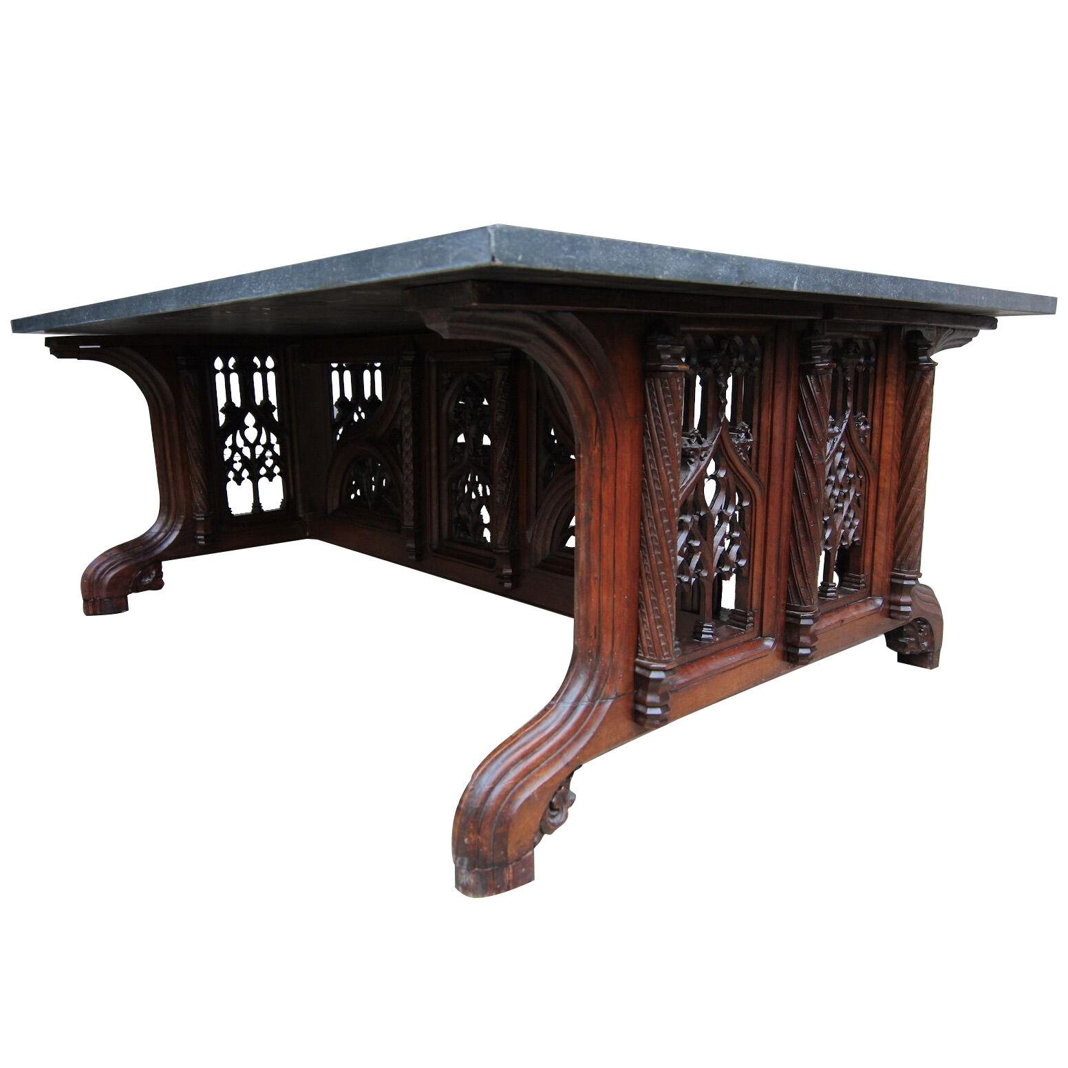 19th Century Gothic Revival Center Table with Granite Top
