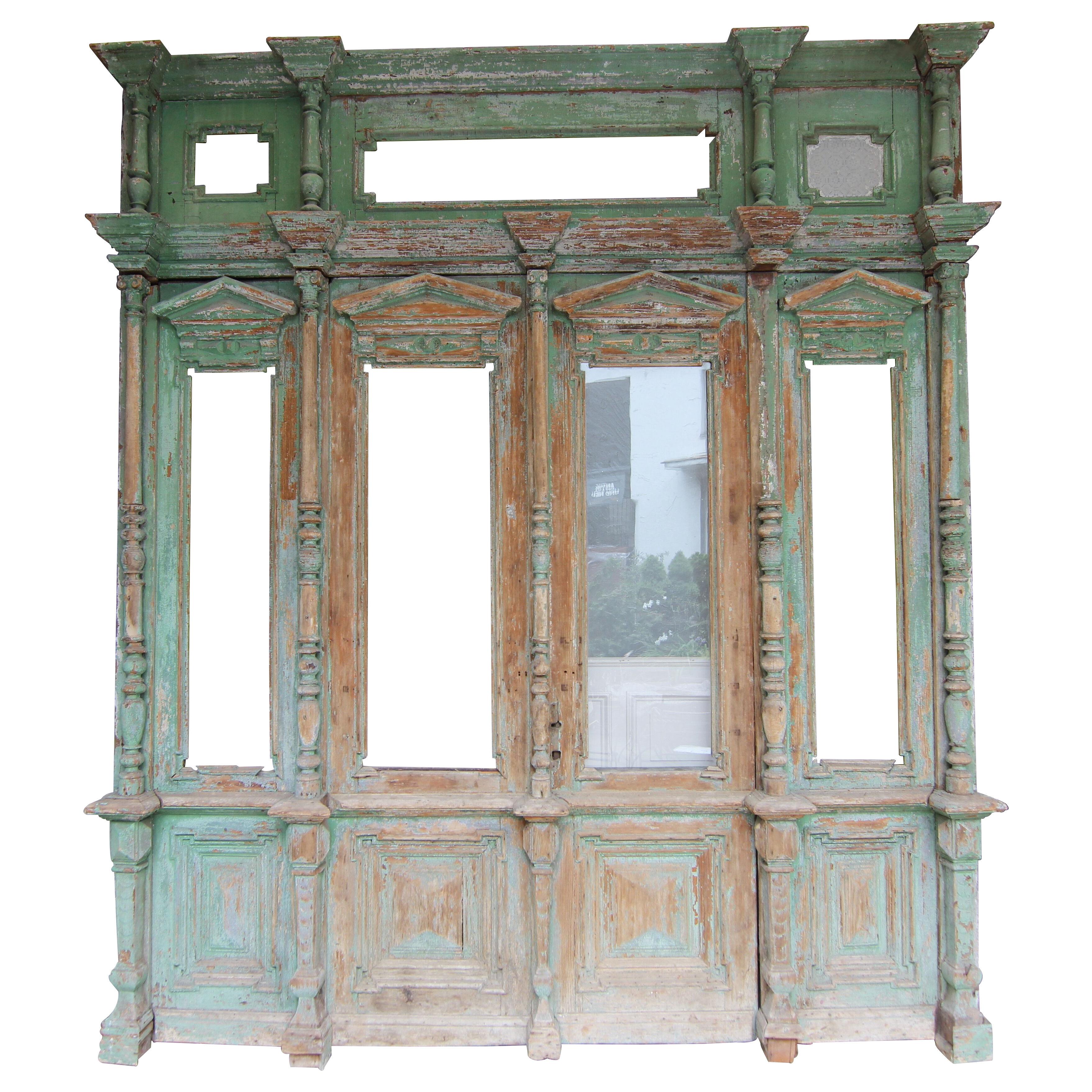Late 19th Century Large House Front Door Set with Double Door and Window