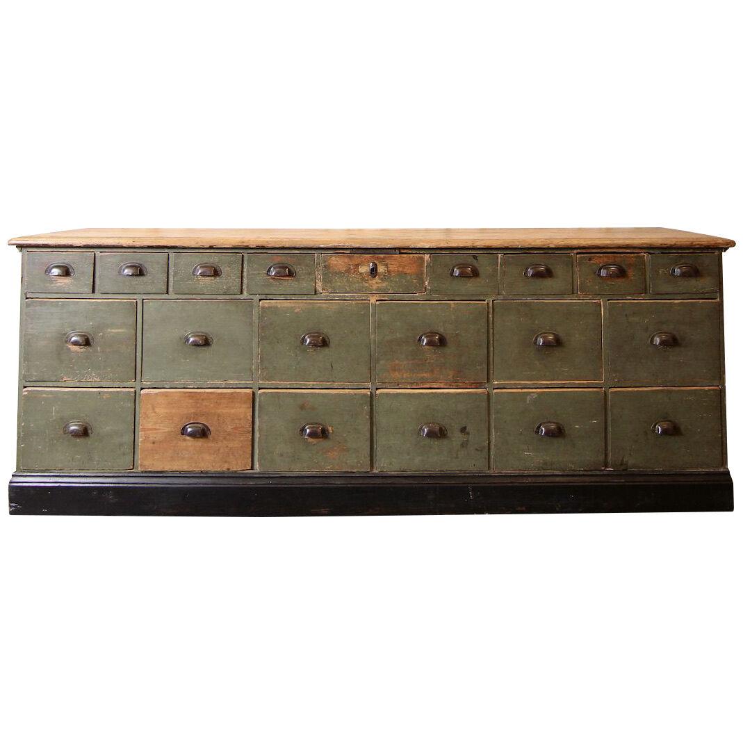 Early 20th Century German Shop Counter or Bank of Drawers in original Paint