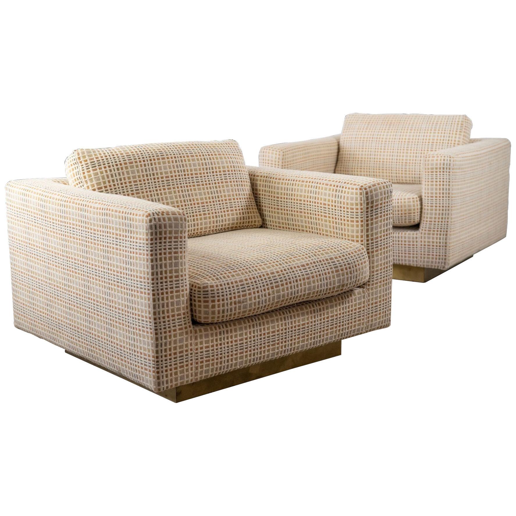Dunbar Club Chairs with Original Jack Lenor Larsen Upholstery